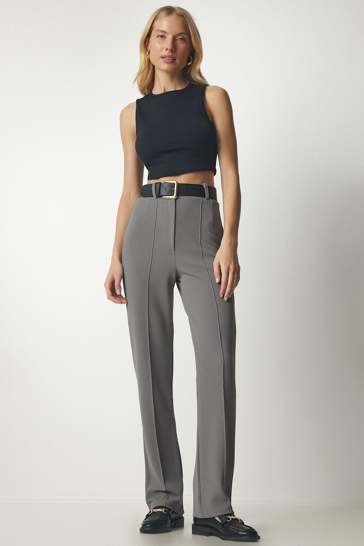 Grey High Waist Casual Knitted Pants, C101_1653, large image number 0