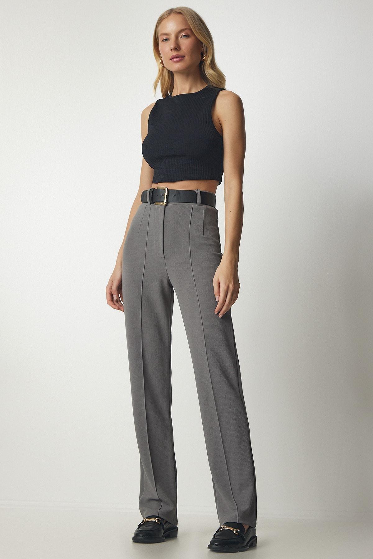 Grey High Waist Casual Knitted Pants, C101_1653, large image number 1