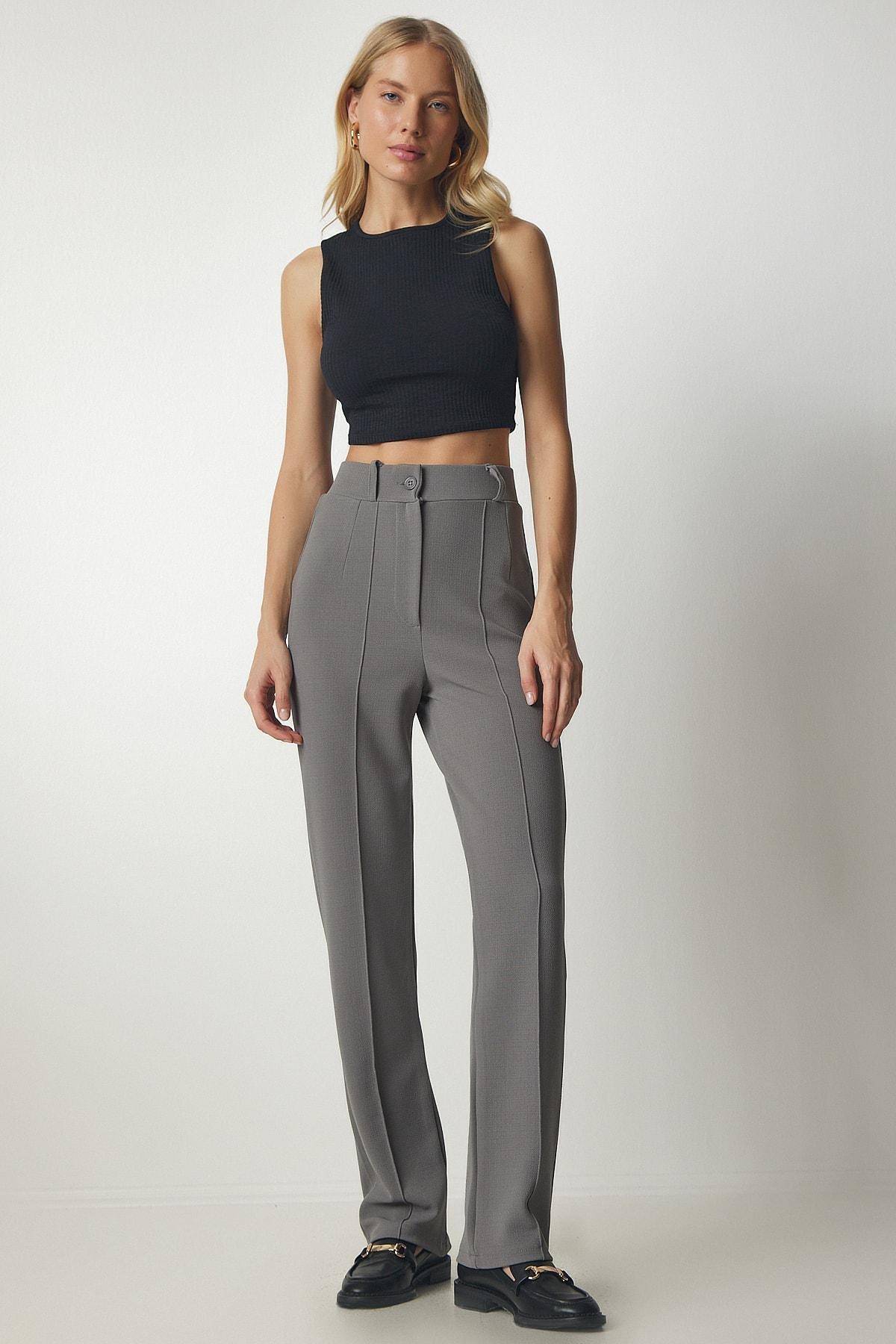 Grey High Waist Casual Knitted Pants, C101_1653, large image number 2