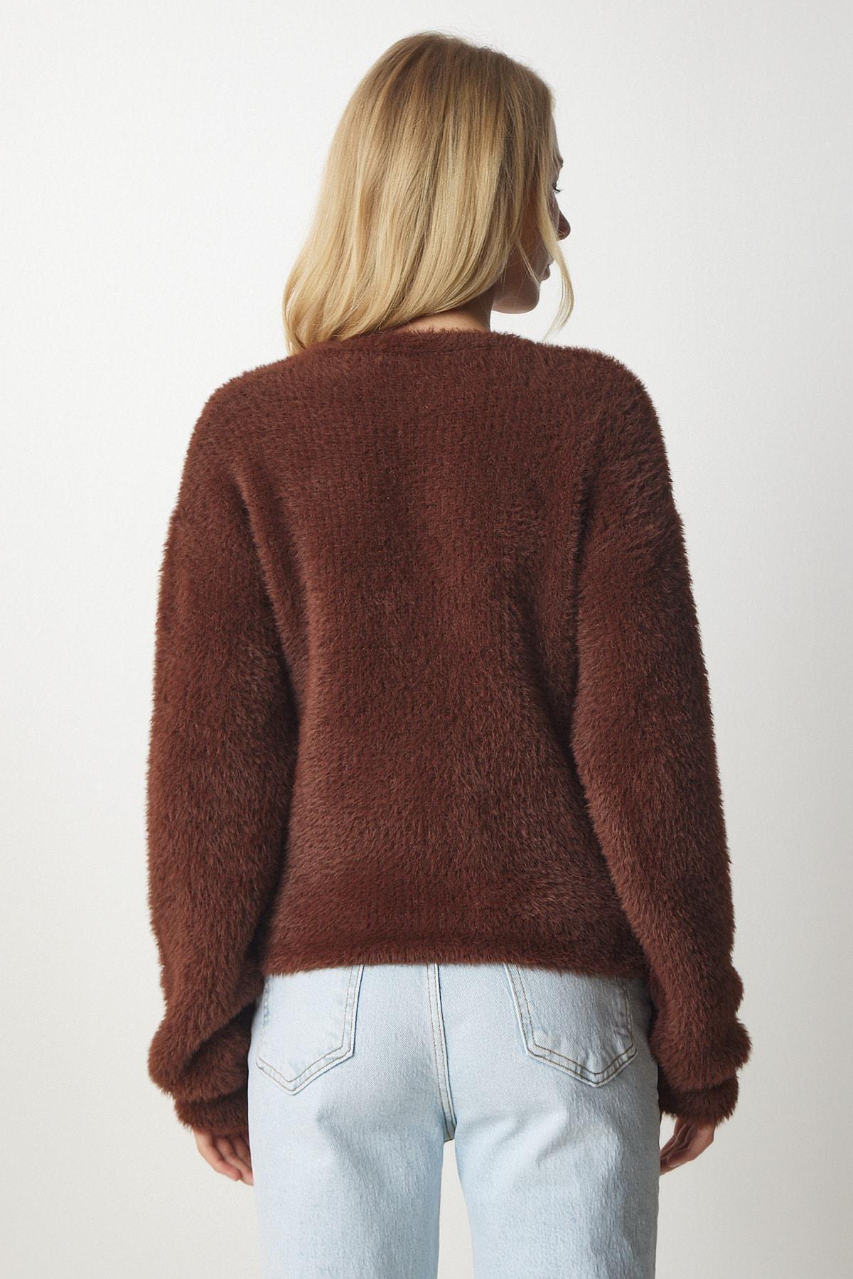 Brown Soft Beard Knitwear Cardigan, Brown, large image number 4