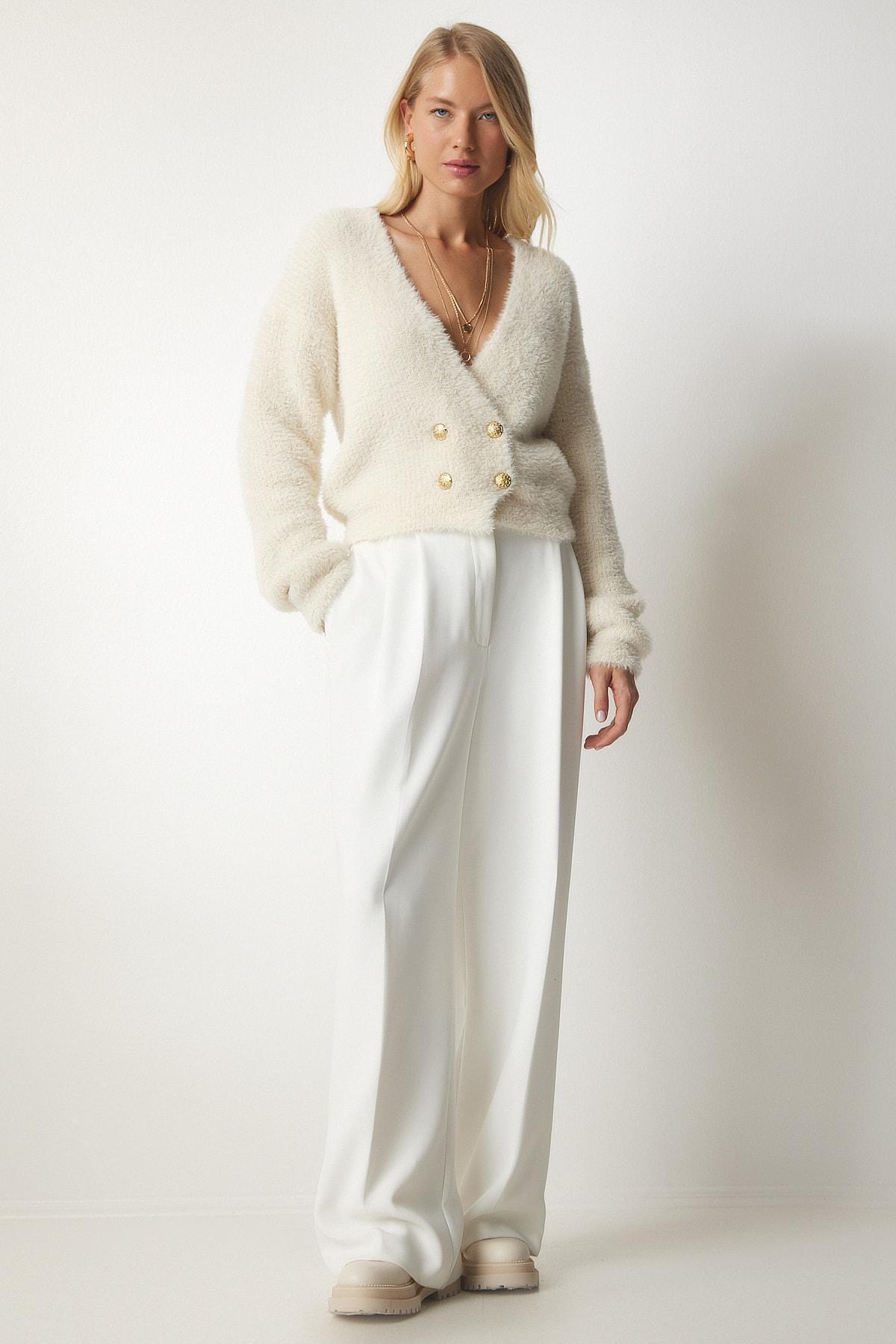 Cream Soft Beard Knitwear Cardigan, Cream, large image number 2