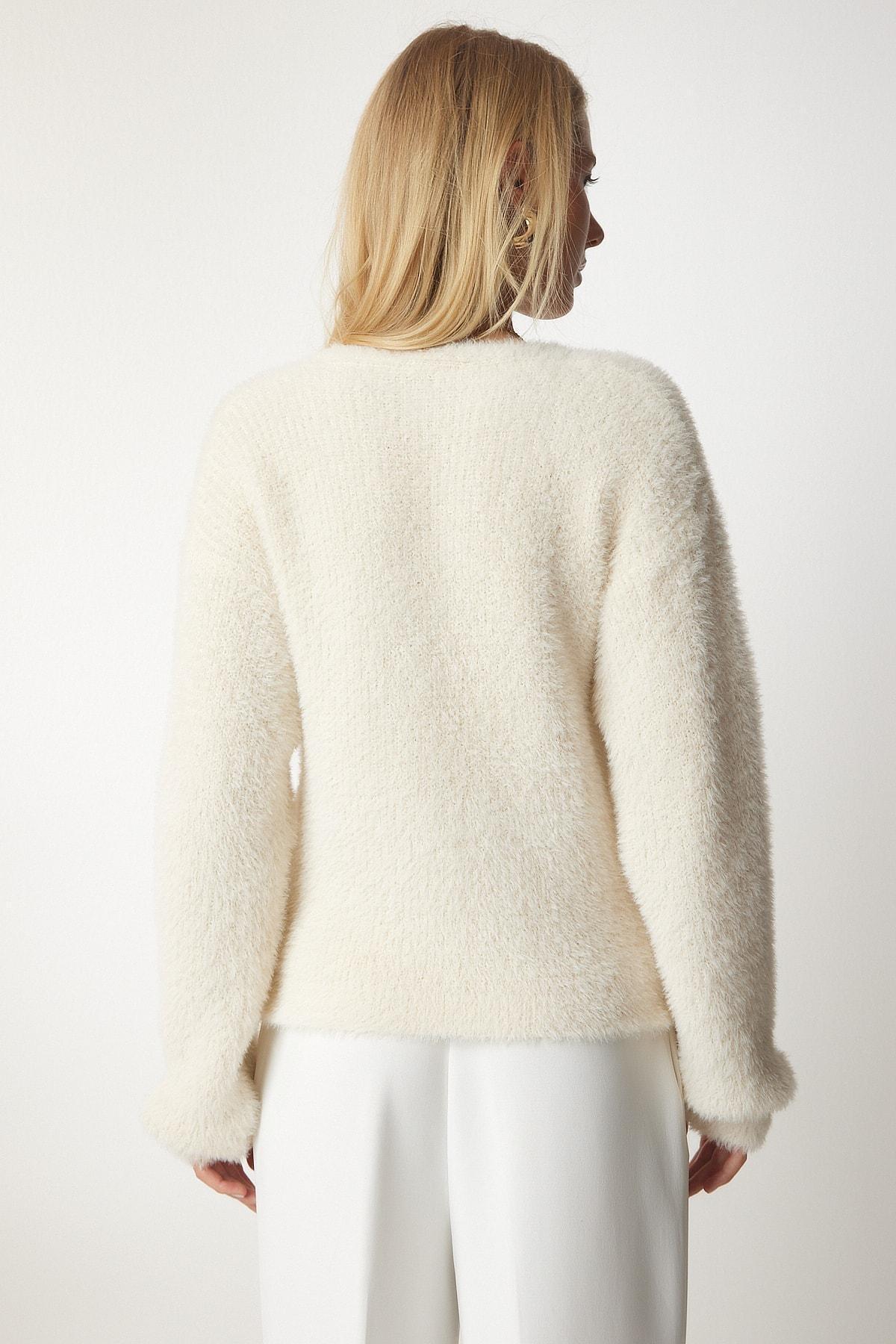 Cream Soft Beard Knitwear Cardigan, Cream, large image number 4