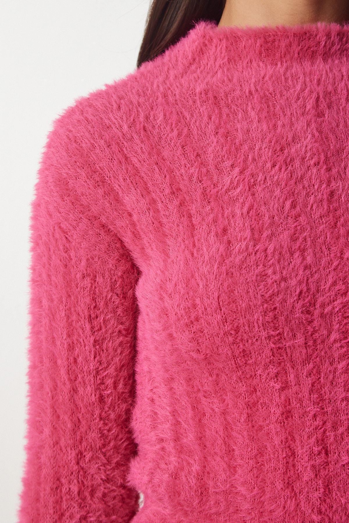 سترة قصيرة مُحاكة بياقة عالية، وردي, Pink, large image number 3