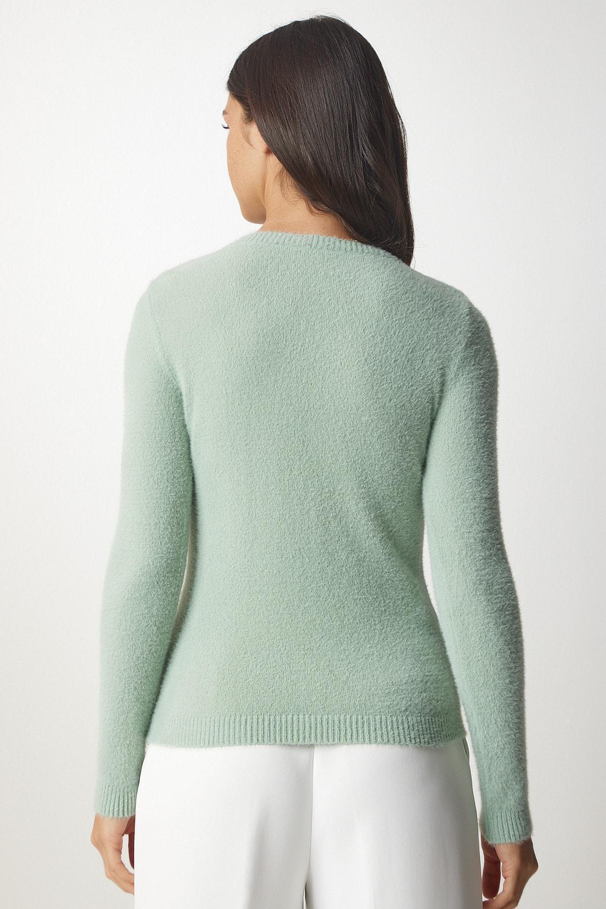 Happiness Istanbul - Green With Beard Basic Knitwear Sweater