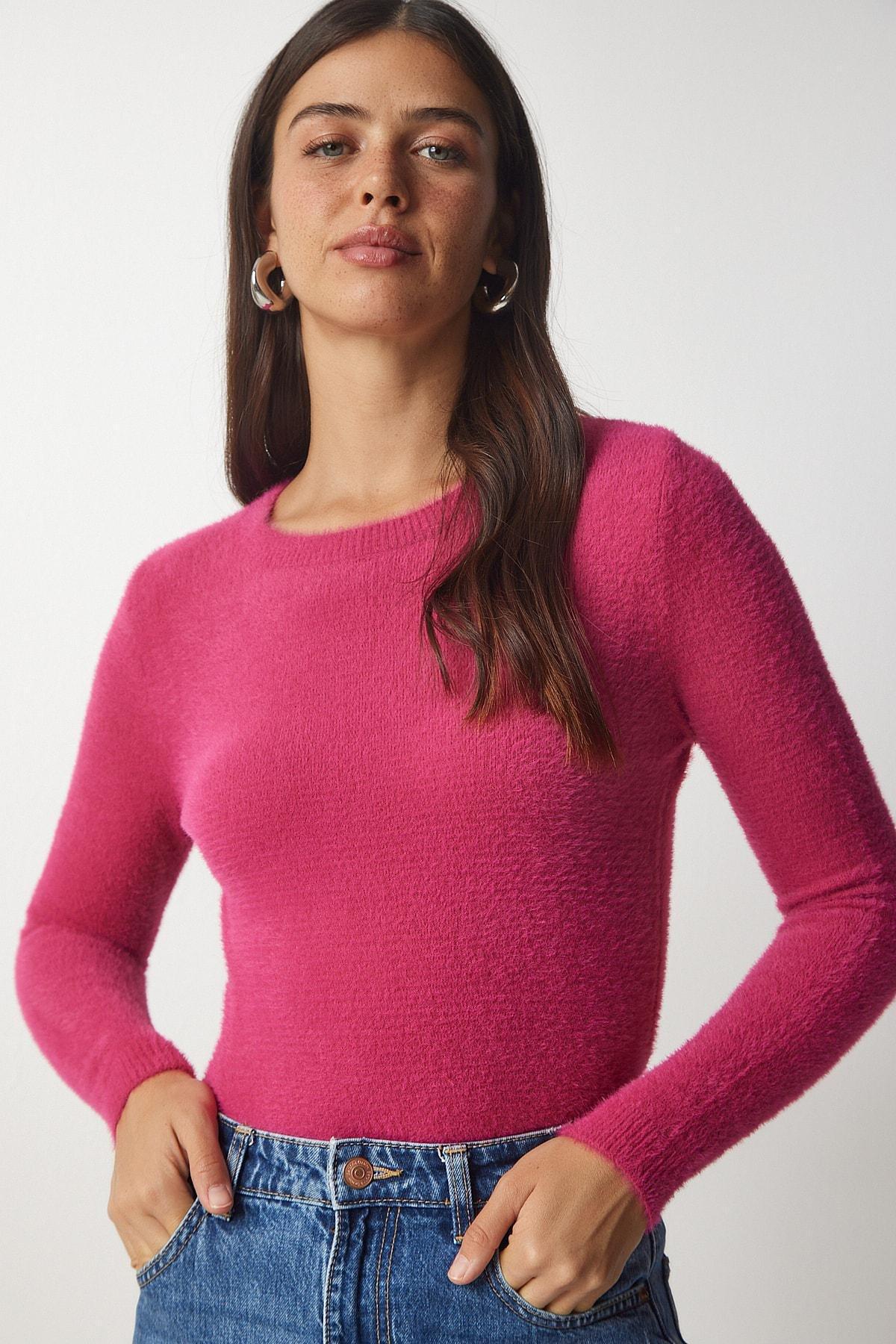 Fuchsia Bearded Basic Knitwear Sweater, , medium