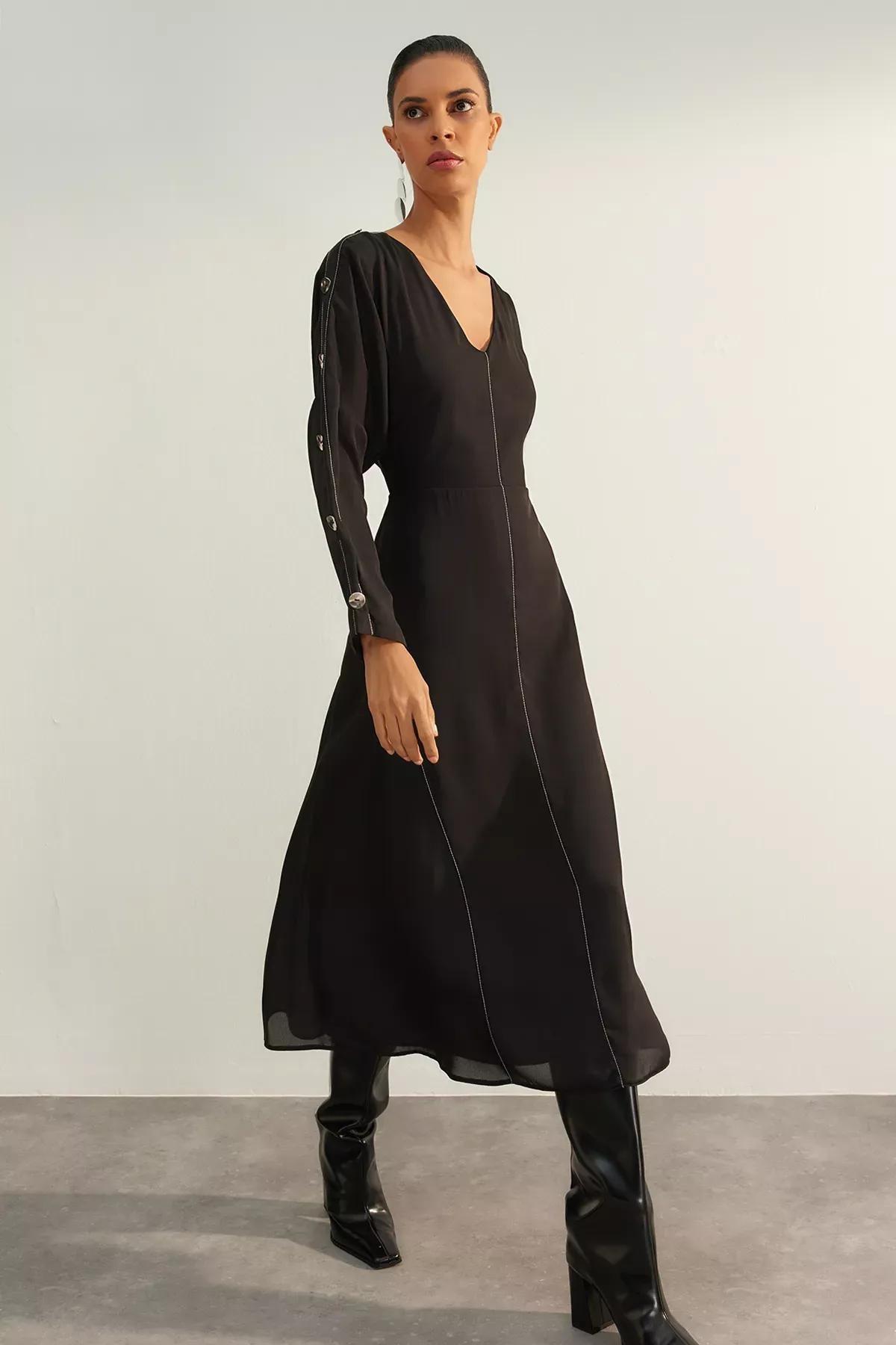 Black Limited Edition A-Line Woven Dress, BLACK, large image number 0