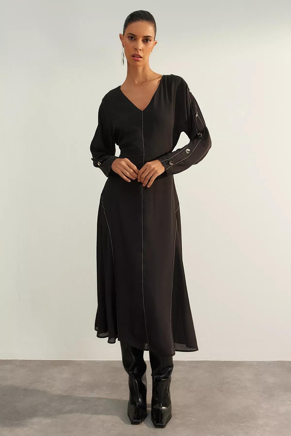Black Limited Edition A-Line Woven Dress, BLACK, large image number 1