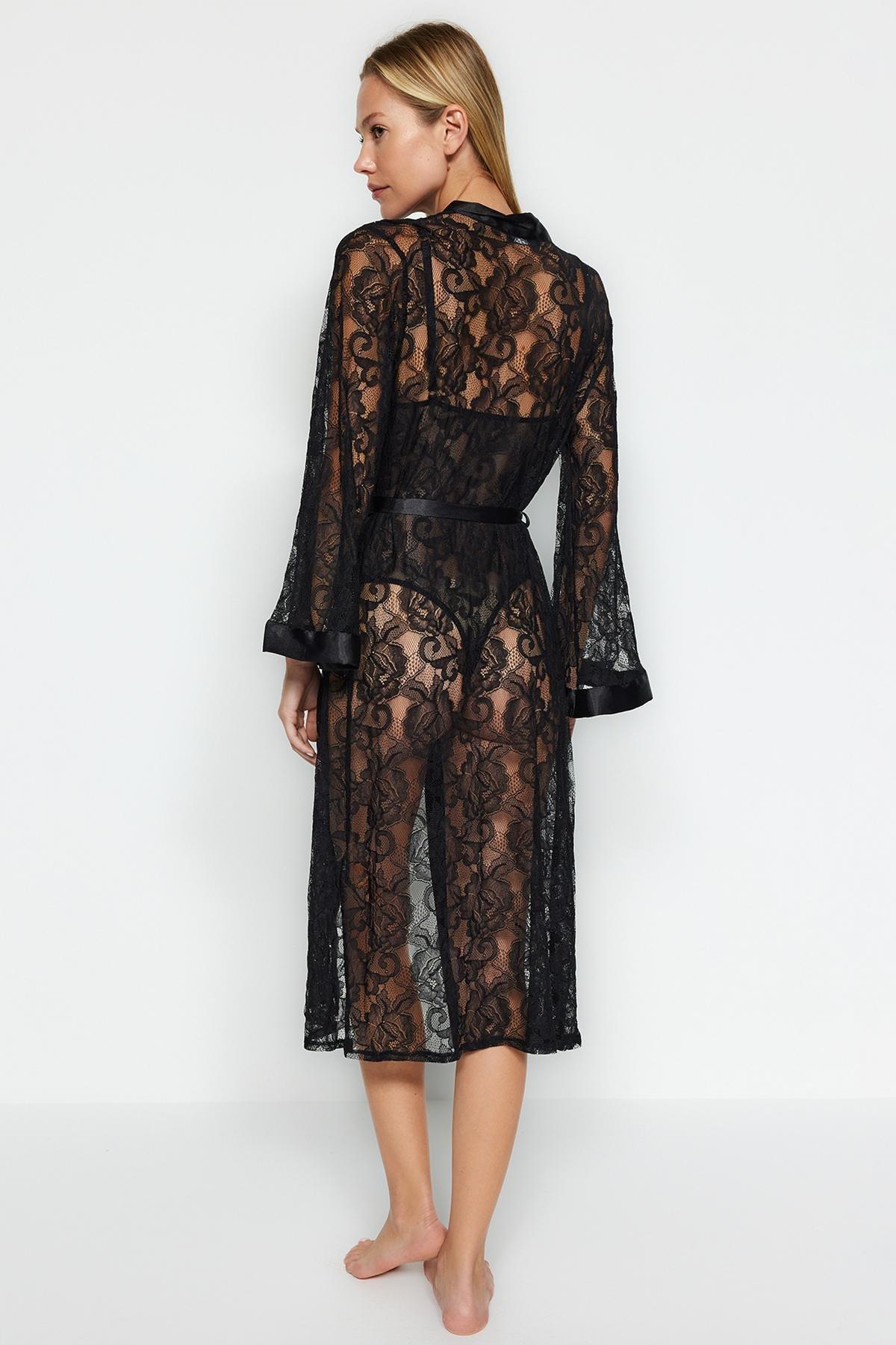 Black Detailed Knitted Dressing Gown, , large image number 2