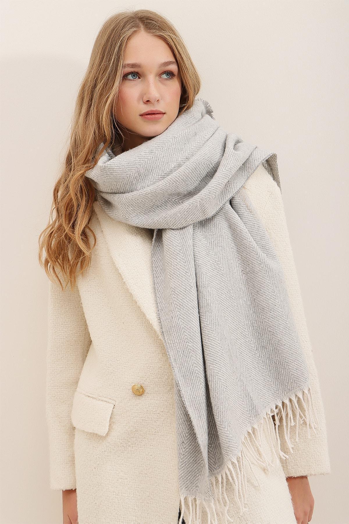 Grey Wool-Mixed Patterned Shawl, C101_1653, large image number 1