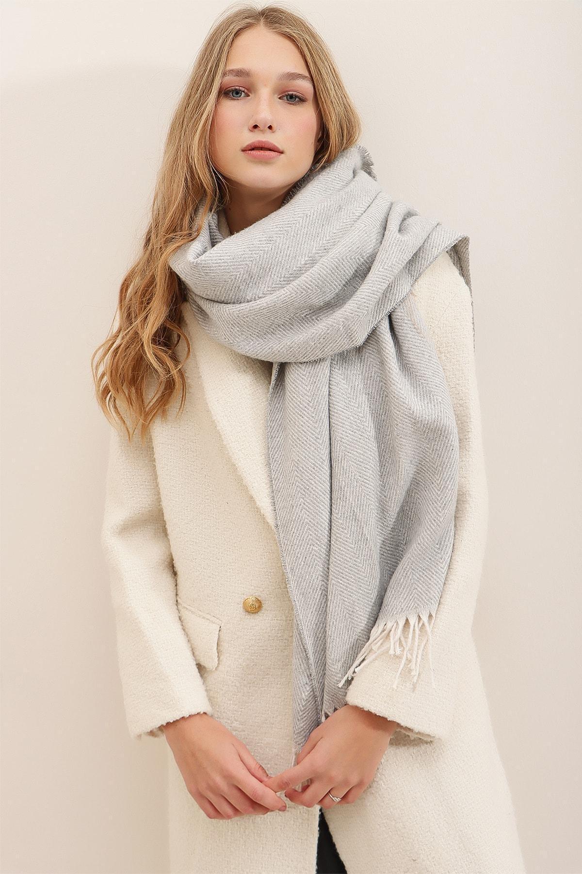 Grey Wool-Mixed Patterned Shawl, C101_1653, large image number 2