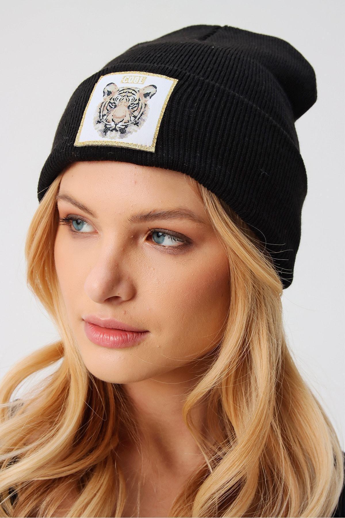 Black Printed Casual Hat, Black, large image number 1