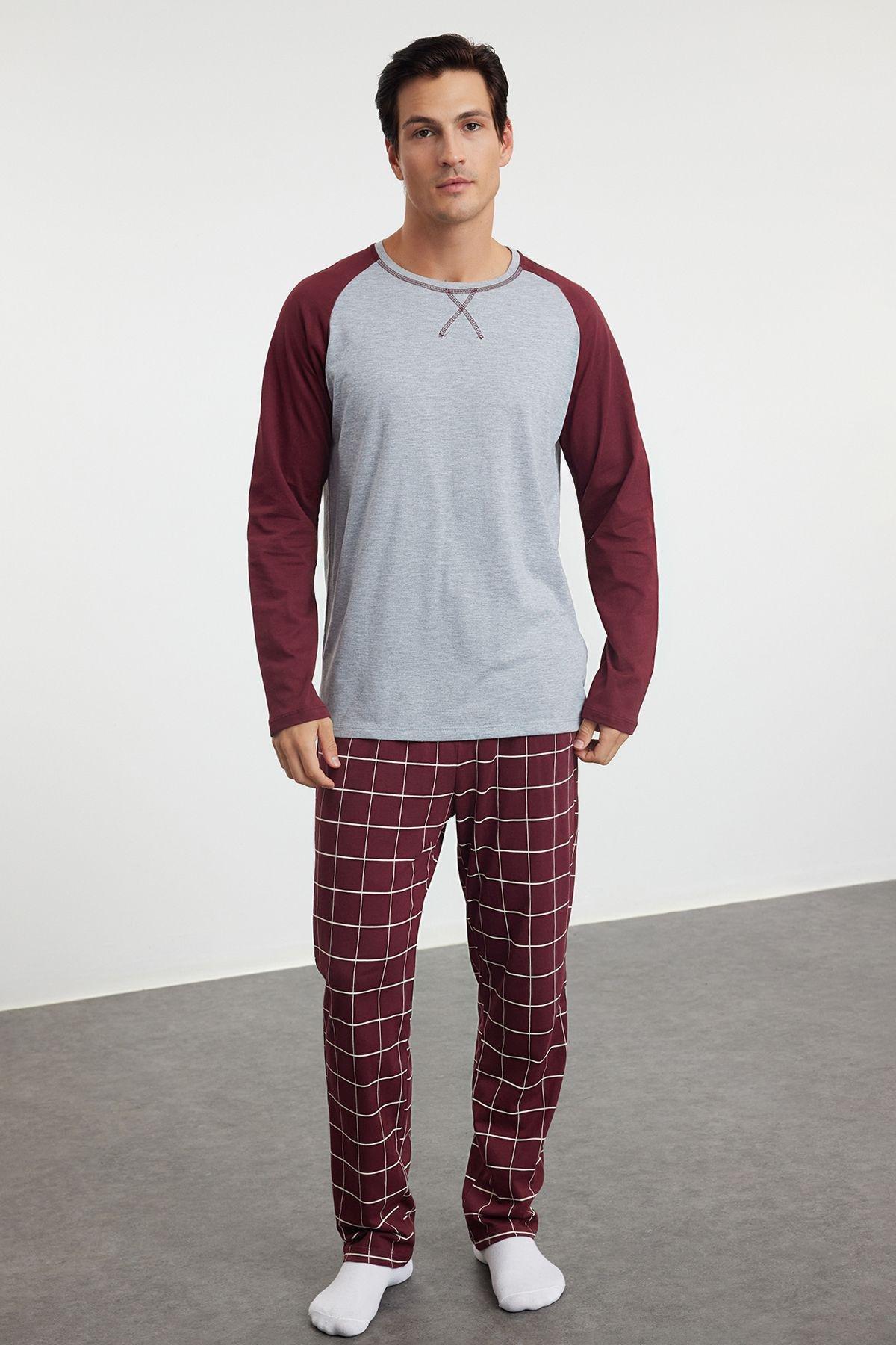 Burgundy Raglan Pajama Set, Dark Burgundy, medium