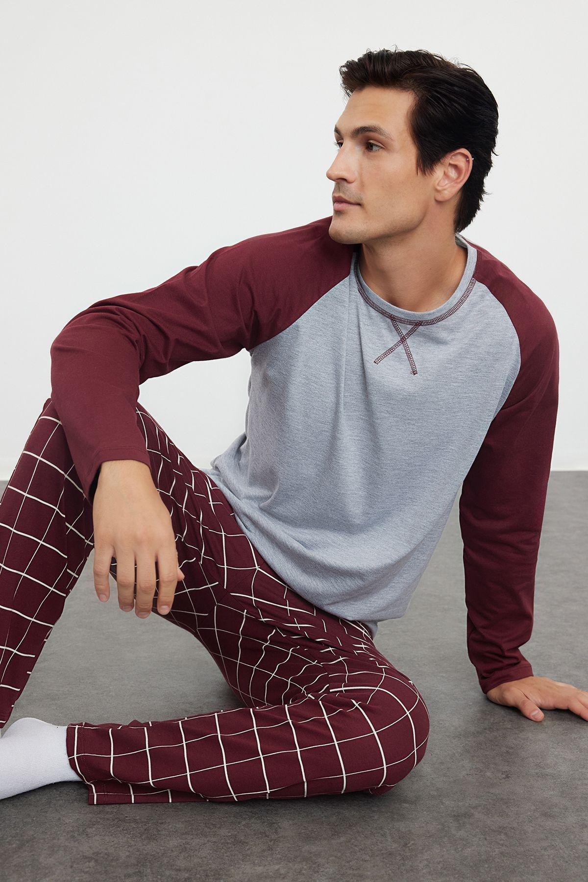 Burgundy Raglan Pajama Set, Dark Burgundy, medium