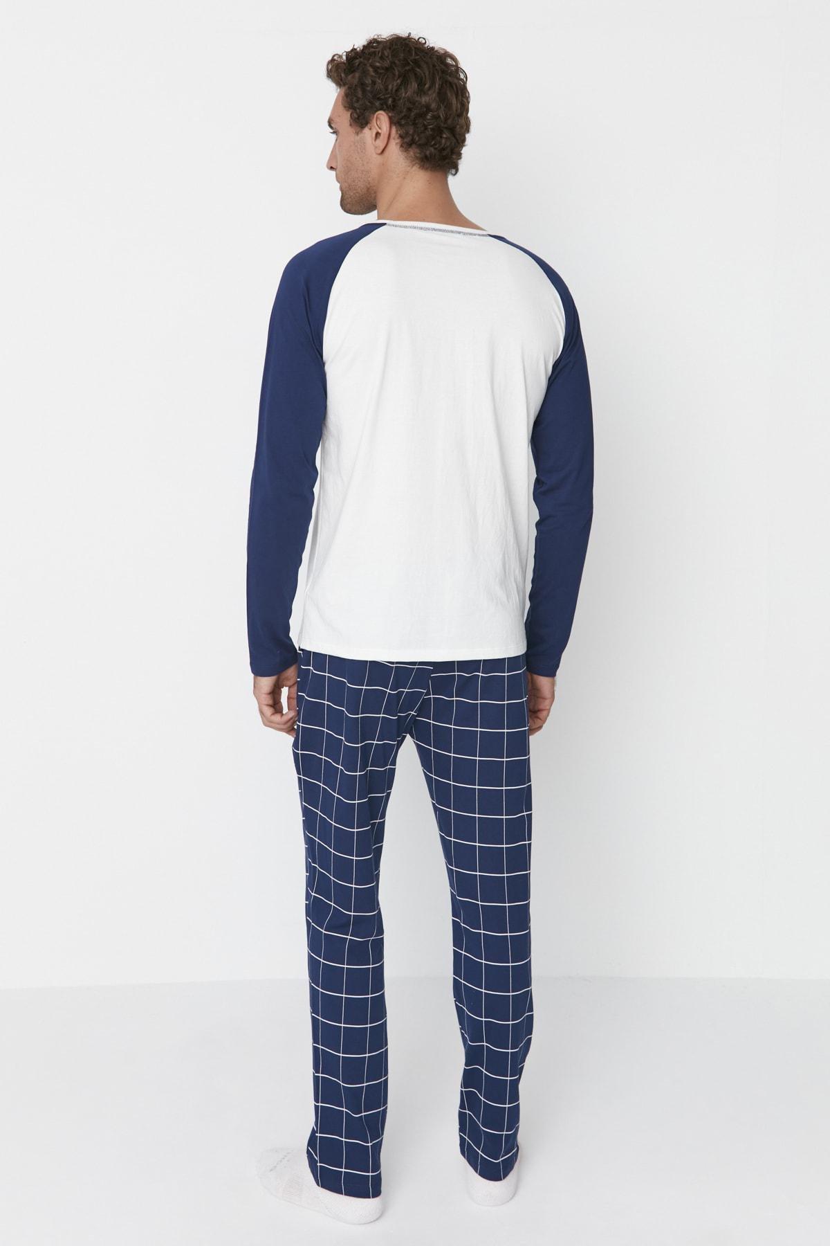 Navy Plaid Pajama Set, Dark blue, large image number 4