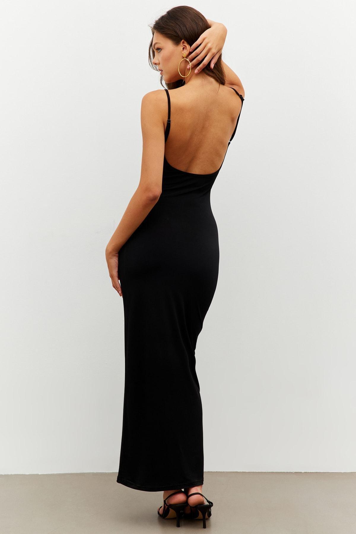 Black Adjustable Straps Maxi Dress, , large image number 1