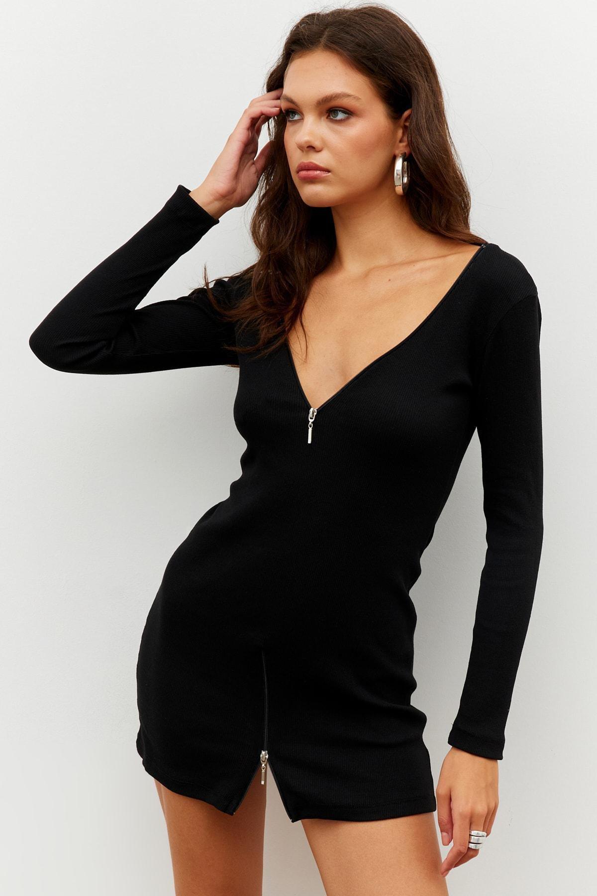 Black Zippered Camisole Mini Dress, , large image number 1