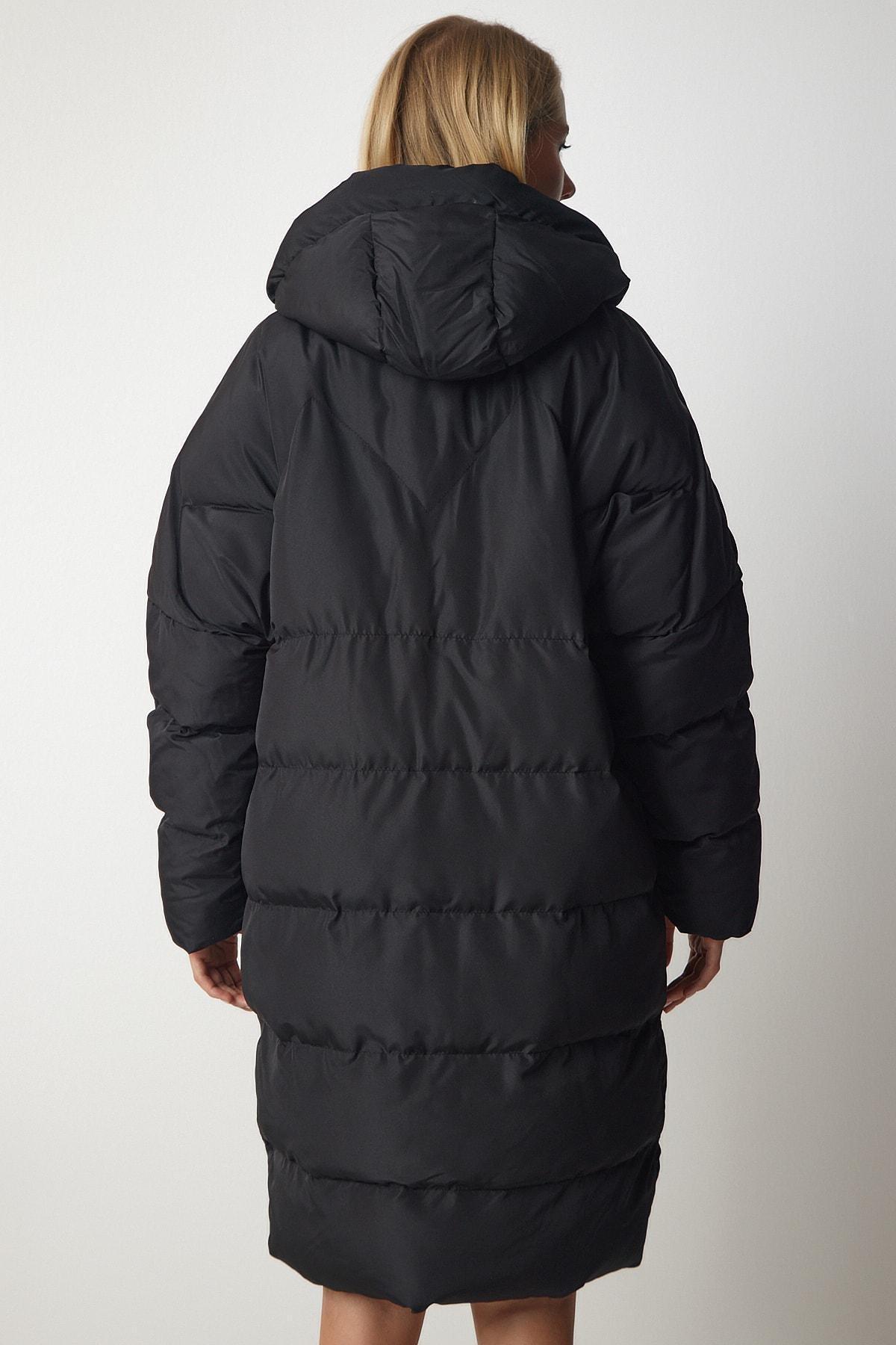 Black Hooded Oversize Puffer Coat, BLACK, large image number 5