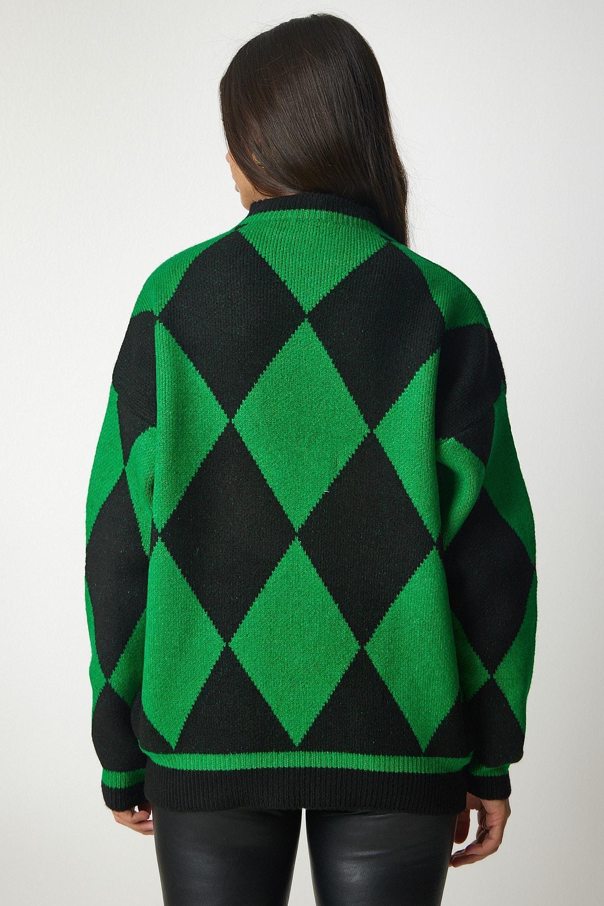 Green Diamond Pattern Oversized Knitwear Sweater, Green, large image number 4