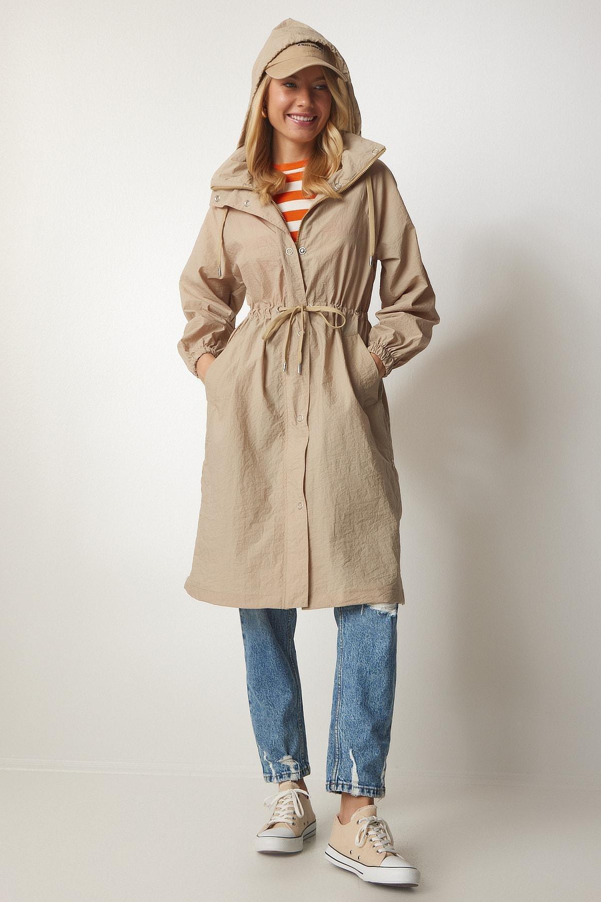 Brown Concealed Hoodie Seasonal Trench Coat, CAMEL, large image number 2