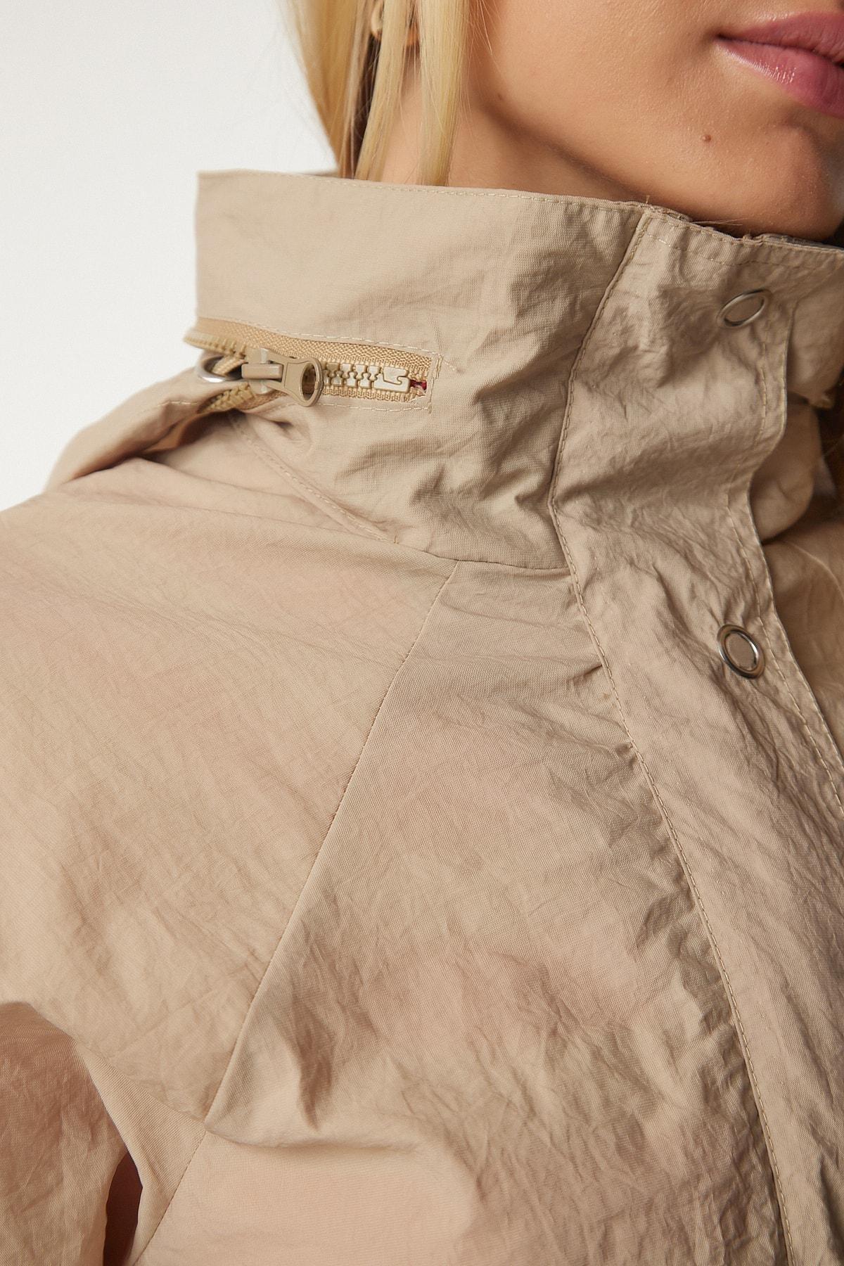 Brown Concealed Hoodie Seasonal Trench Coat, CAMEL, large image number 5