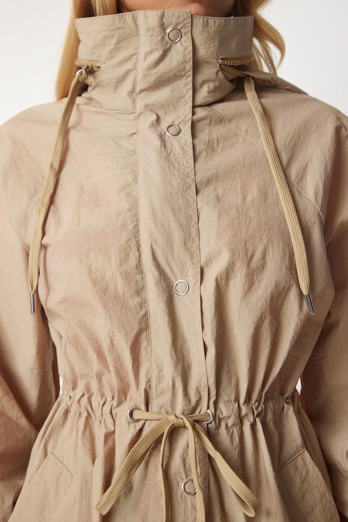 Brown Concealed Hoodie Seasonal Trench Coat, CAMEL, large image number 6