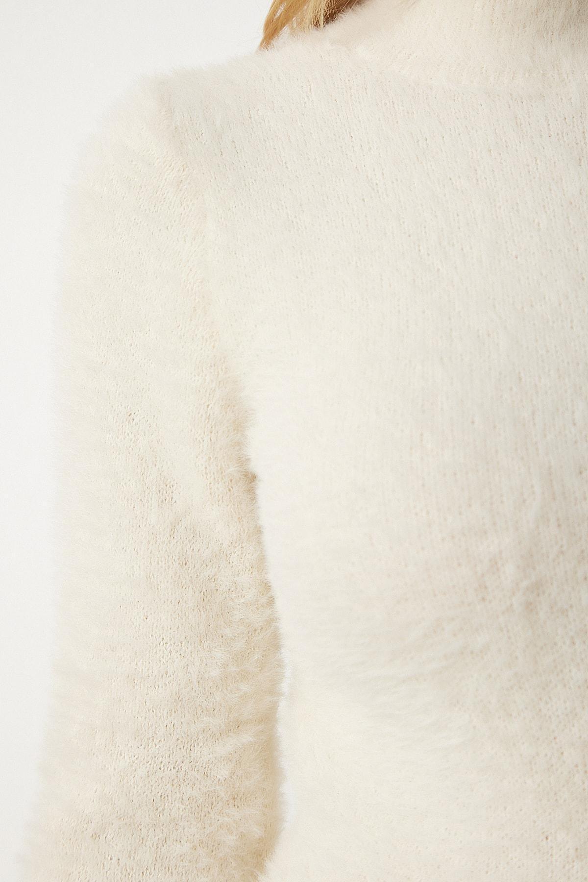 Cream Turtleneck Bearded Knitwear Sweater, Cream, large image number 3