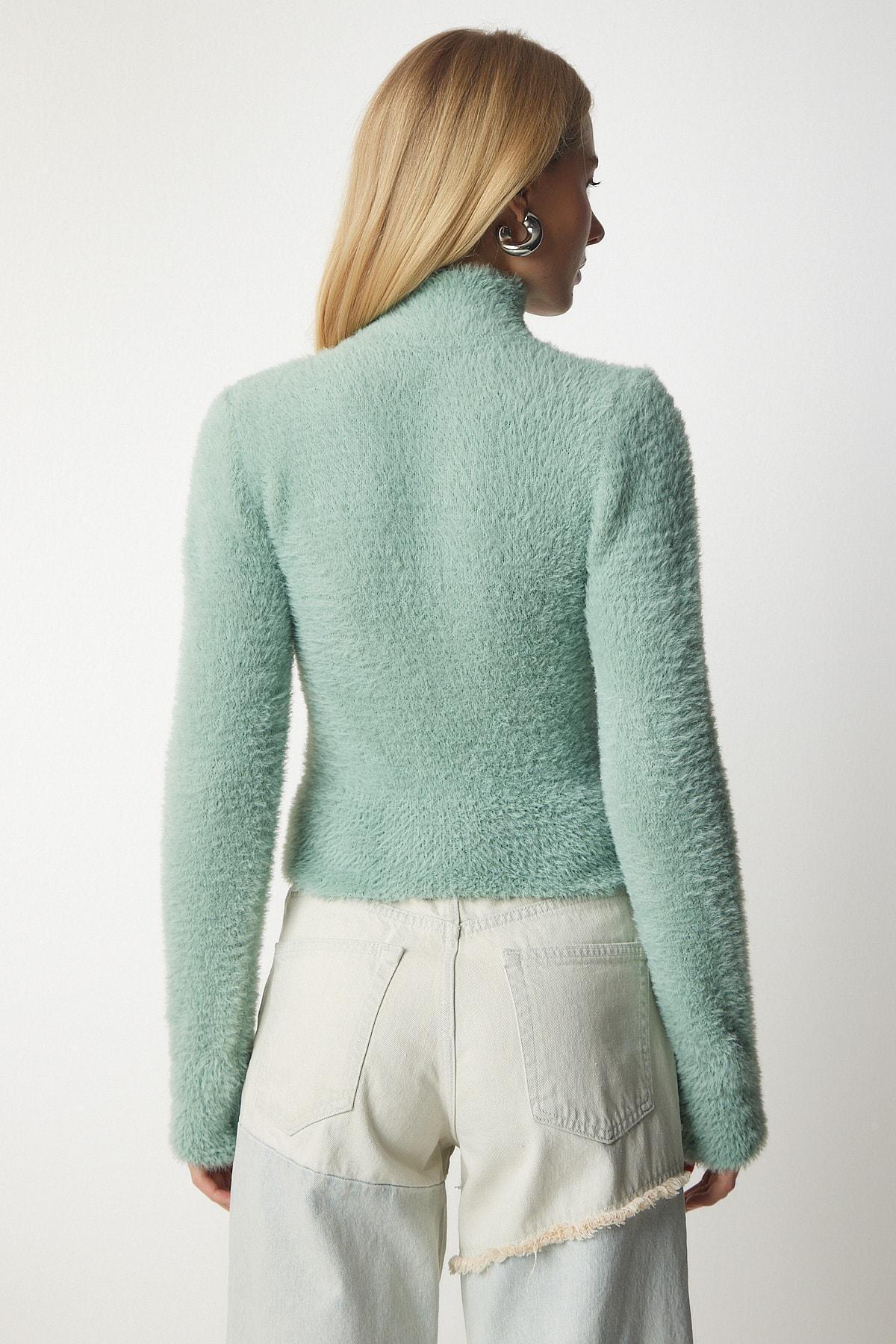 Green Turtleneck Bearded Knitwear Sweater, C101_1953, large image number 4