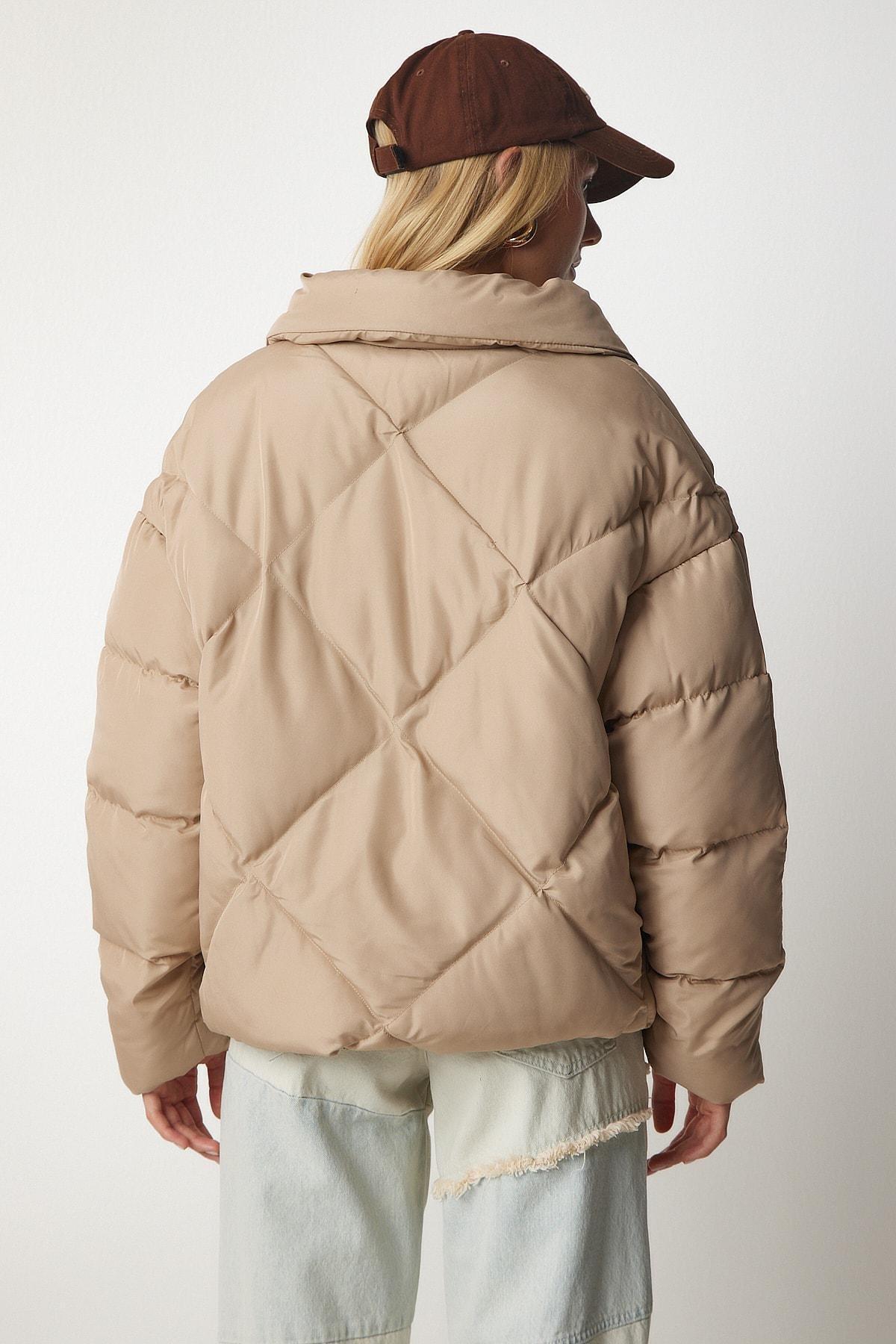 Beige Turtleneck Oversized Puffy Coat, Beige, large image number 6