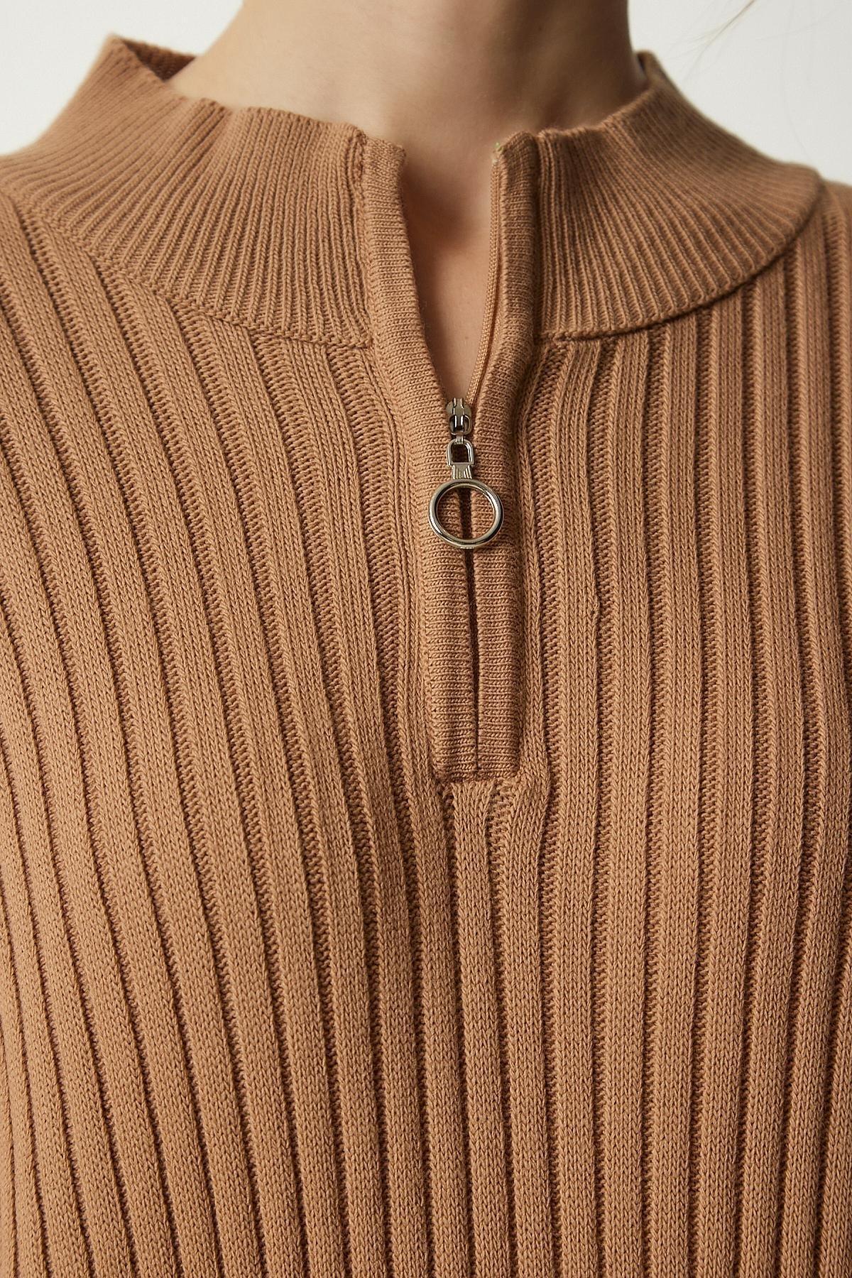 Beige Ribbed Oversize Knitwear Dress, BISCUIT, large image number 3