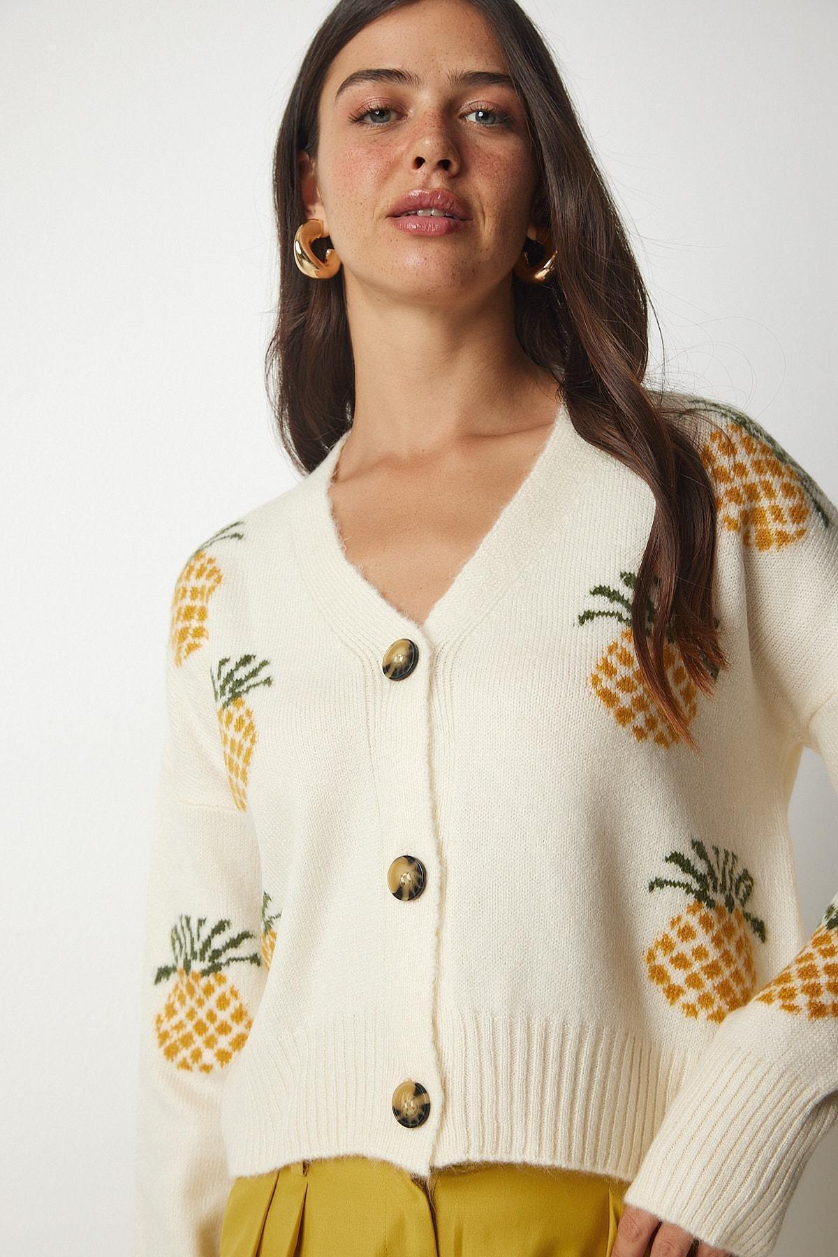Cream Patterned Sweater Cardigan, C101_1567, large image number 3
