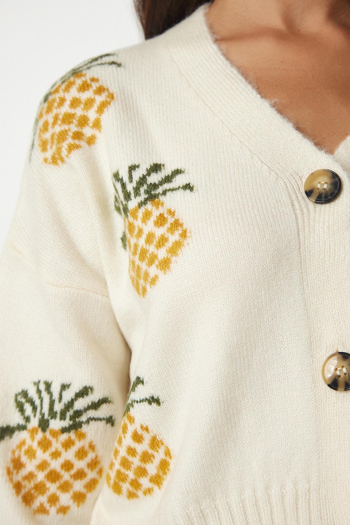 Cream Patterned Sweater Cardigan, C101_1567, large image number 4