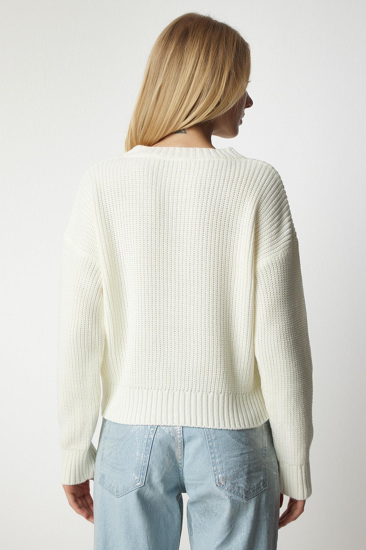 White Basic Knitwear Sweater, Bone, large image number 3