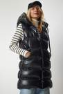 Happiness - Black Hooded Long Inflatable Faux Leather Vest