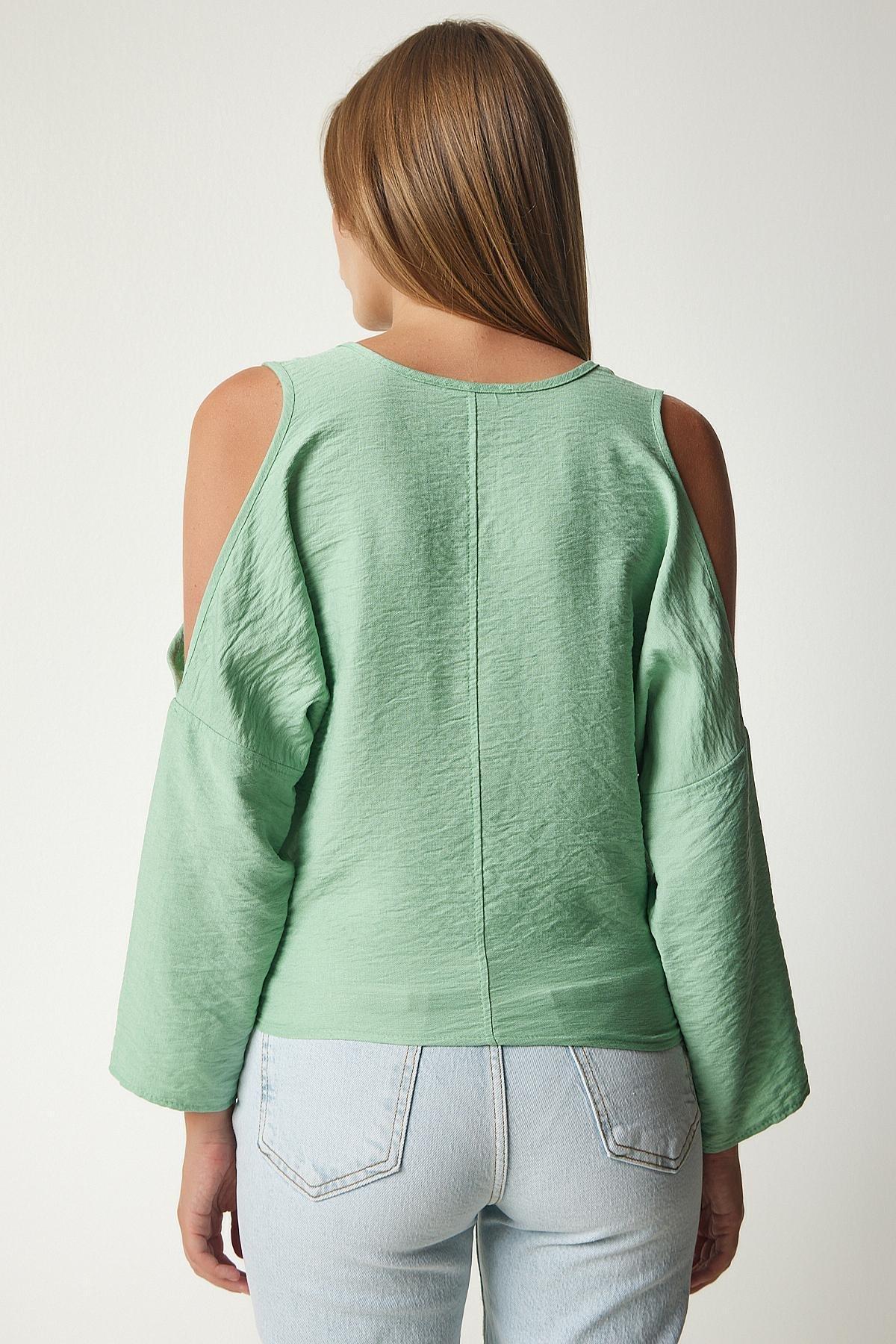 Green Decollete Flowy Blouse, , large image number 5