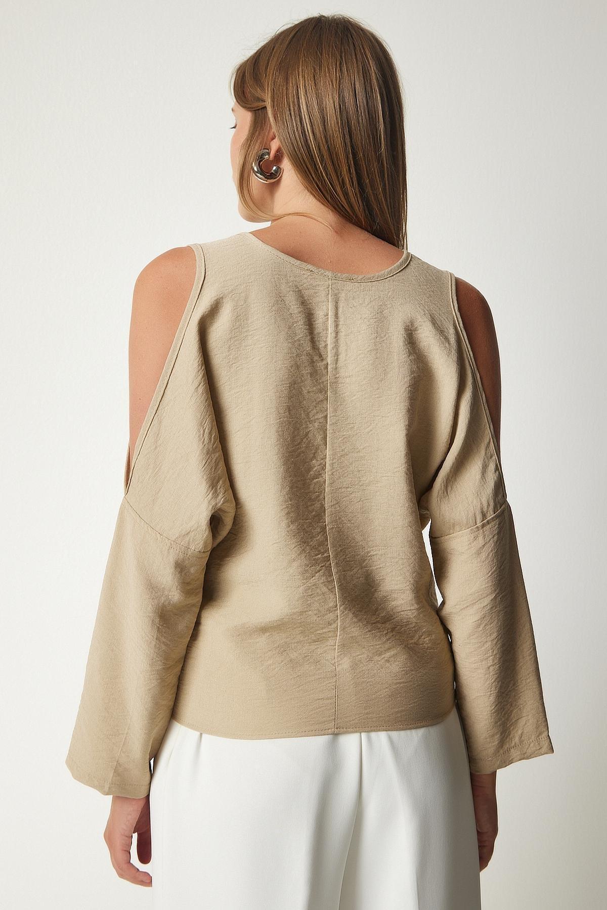 Beige Decollete Flowy Blouse, , large image number 3