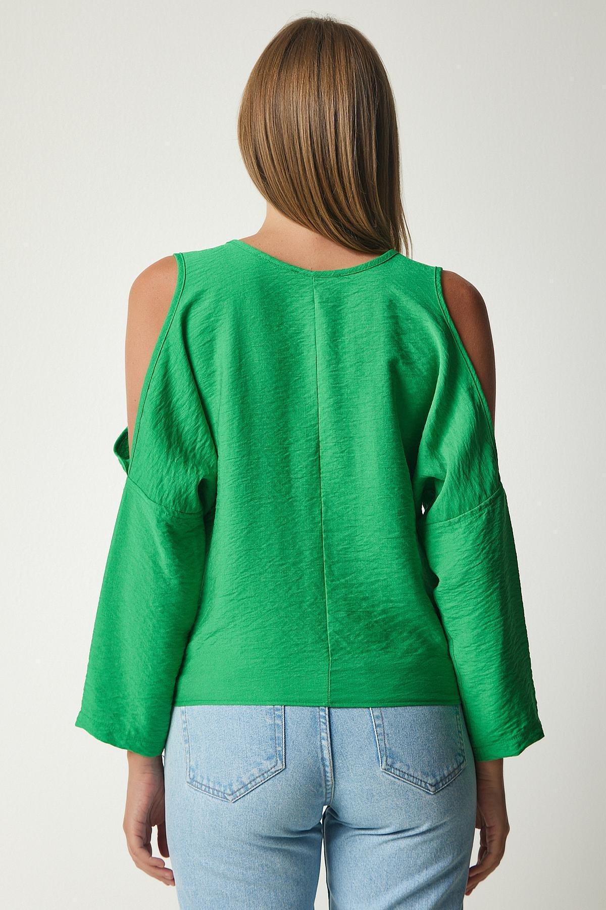 Green Decollete Flowy Blouse, , large image number 4