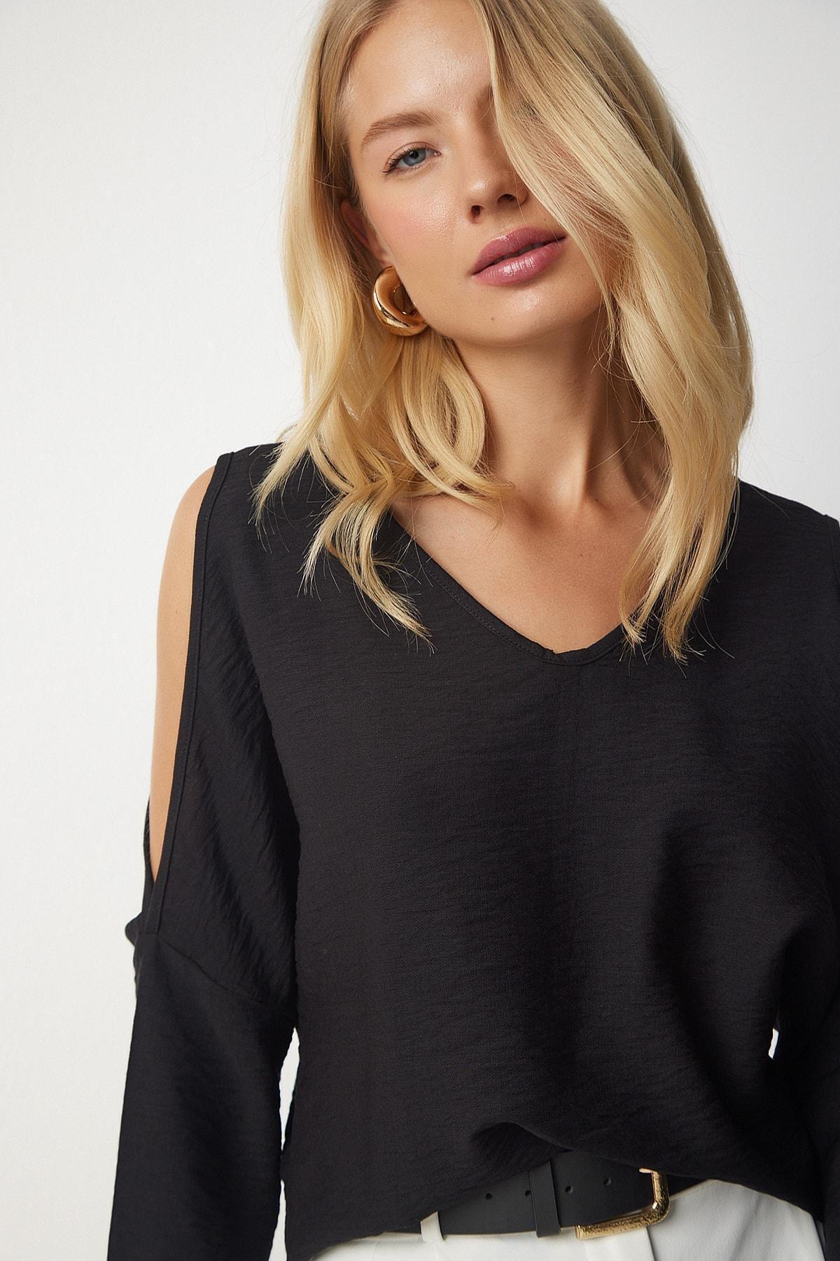 Black Off-Shoulder Flowy Blouse, , large image number 2