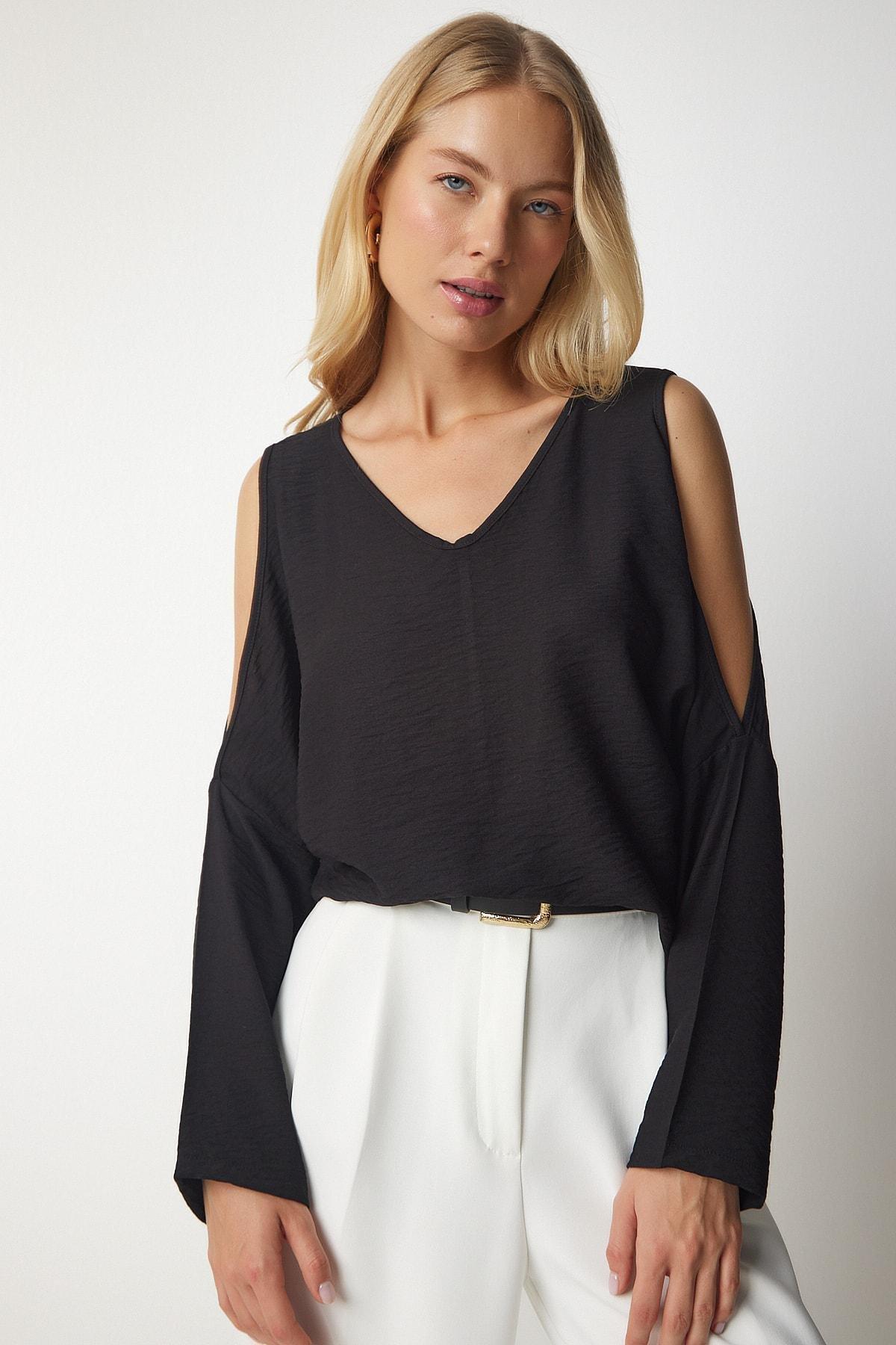 Black Off-Shoulder Flowy Blouse, , large image number 3