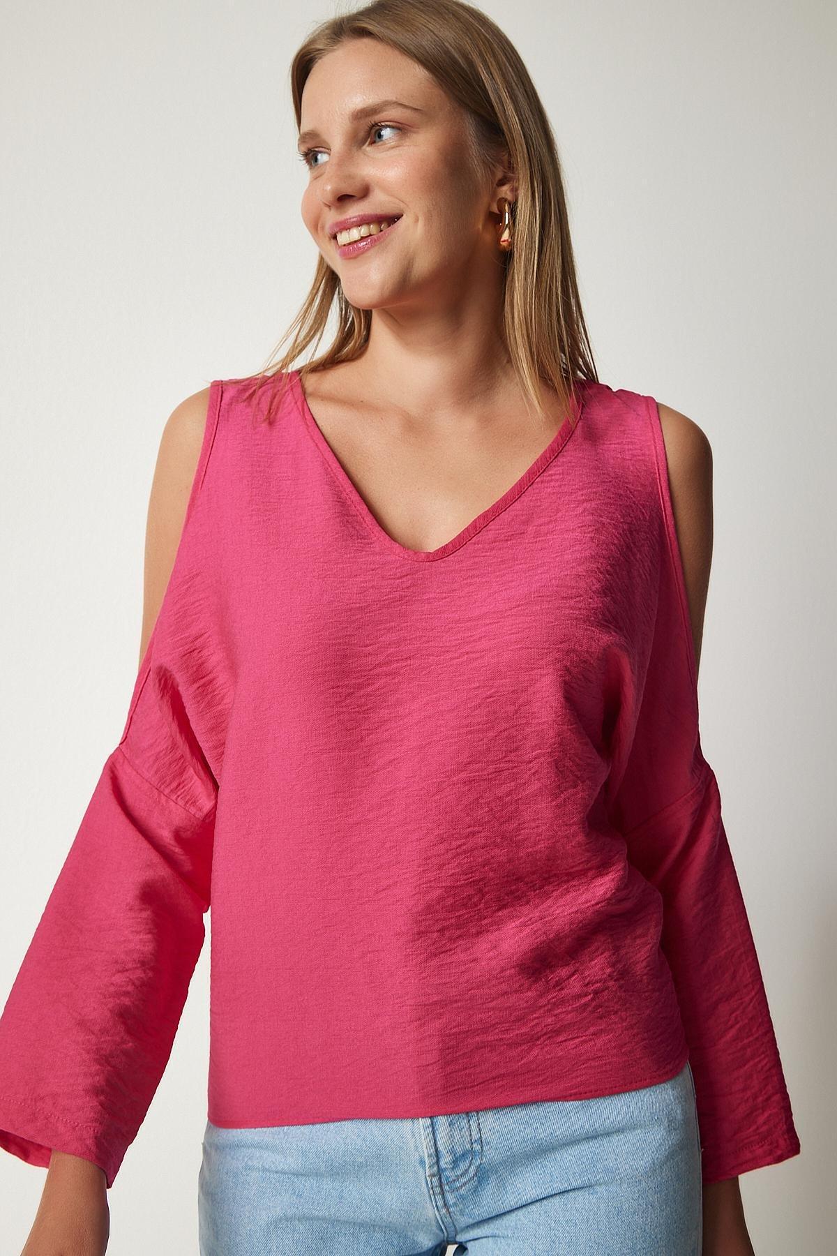 Pink Decollete Flowy Blouse, , large image number 1