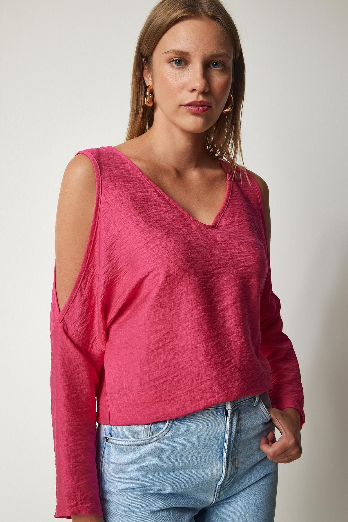 Pink Decollete Flowy Blouse, , large image number 3