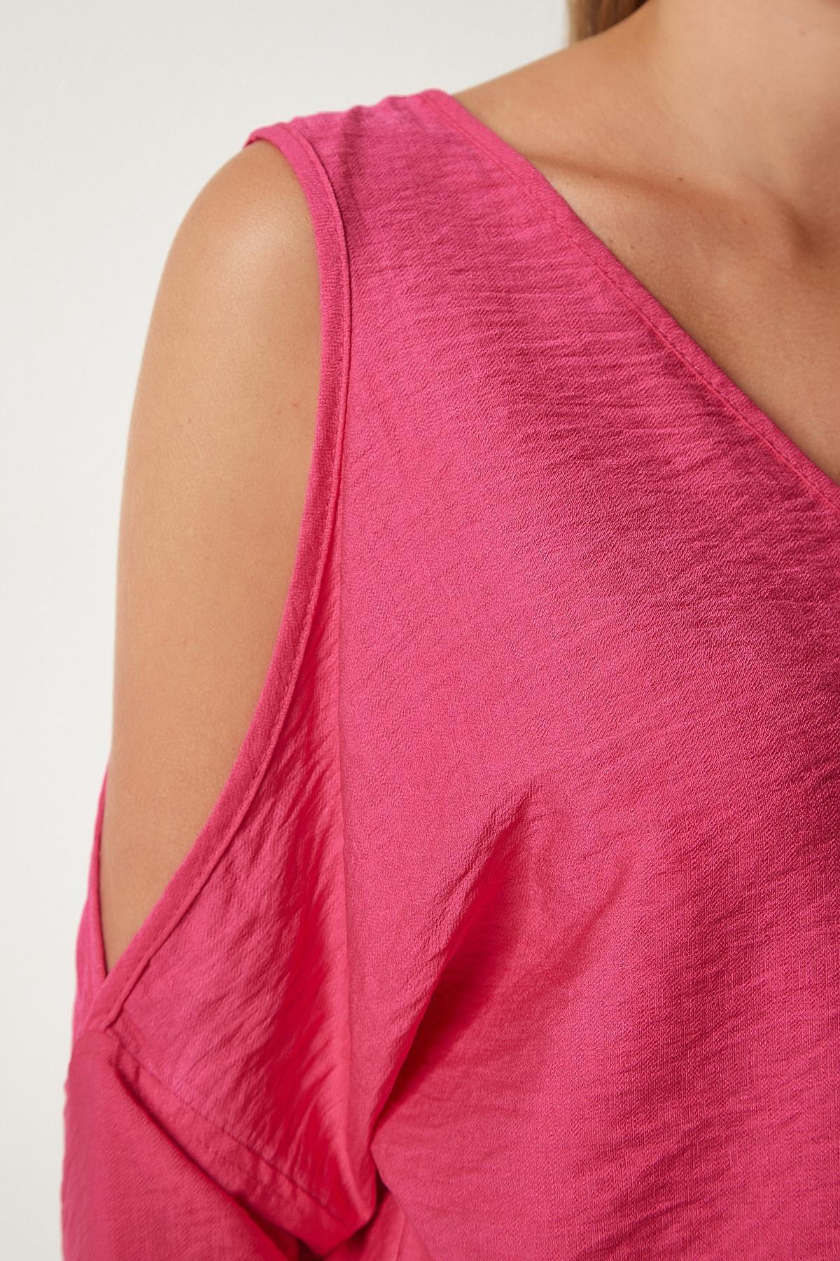 Pink Decollete Flowy Blouse, , large image number 4