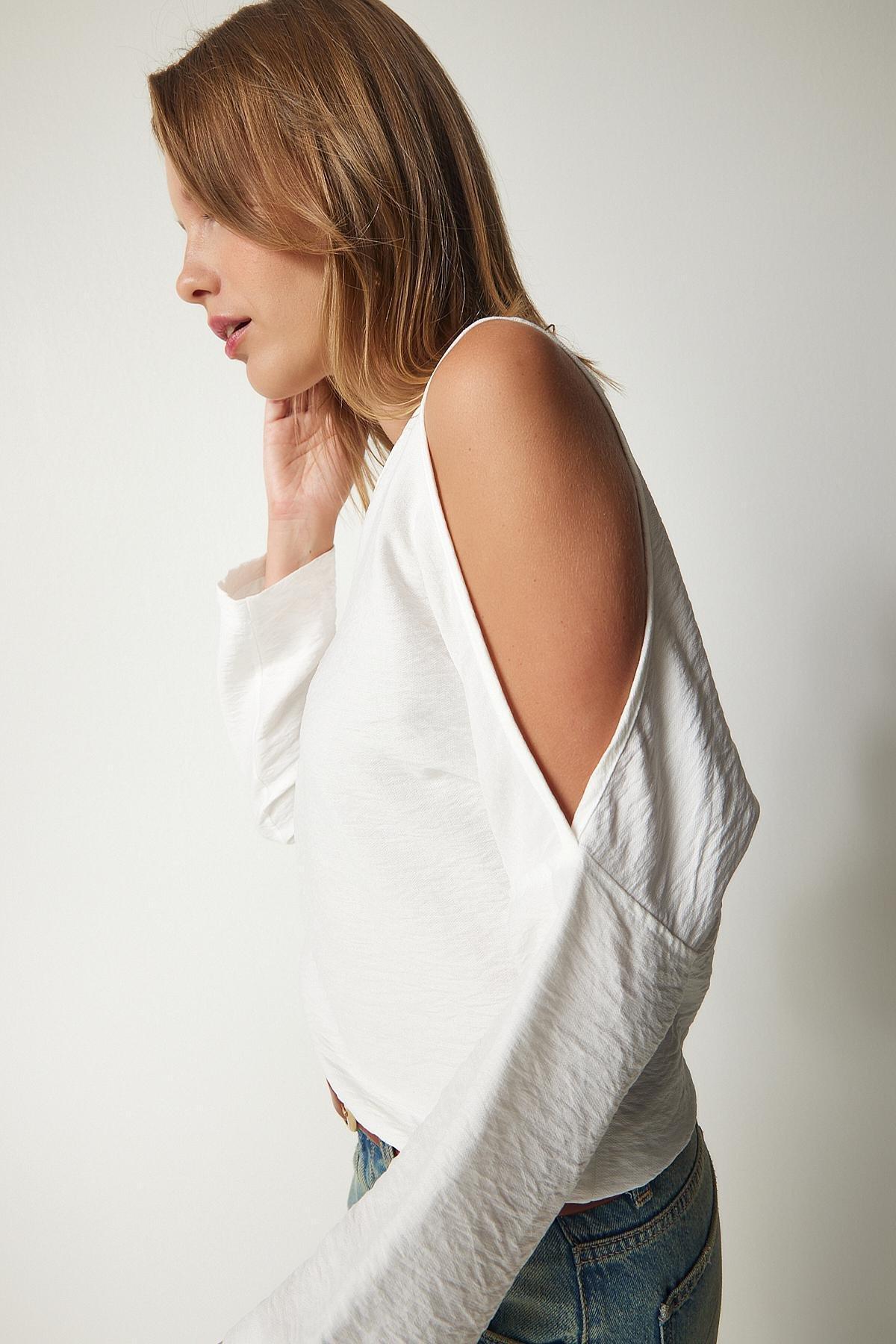 White Decollete Flowy Blouse, , large image number 2