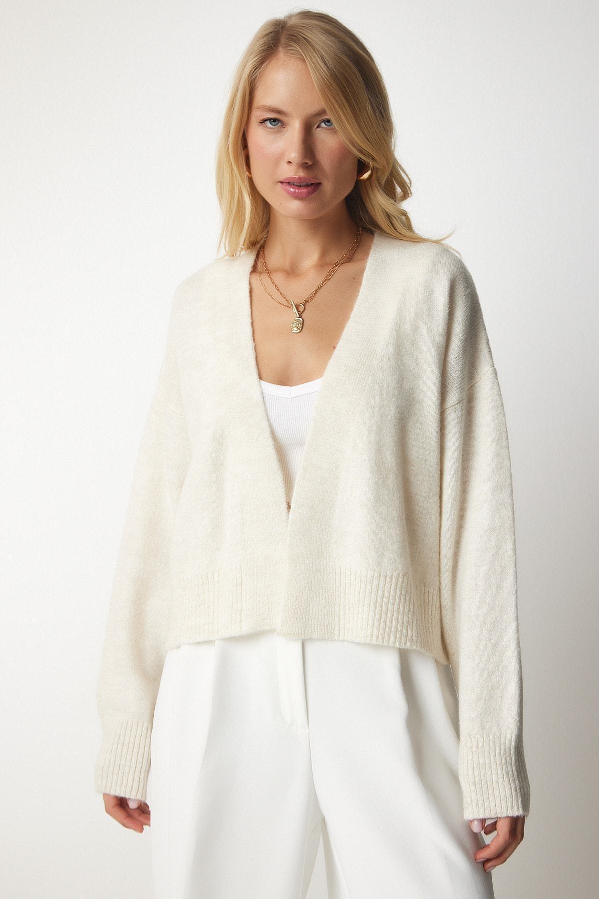Cream Basic Knitwear Cardigan, Cream, large image number 0