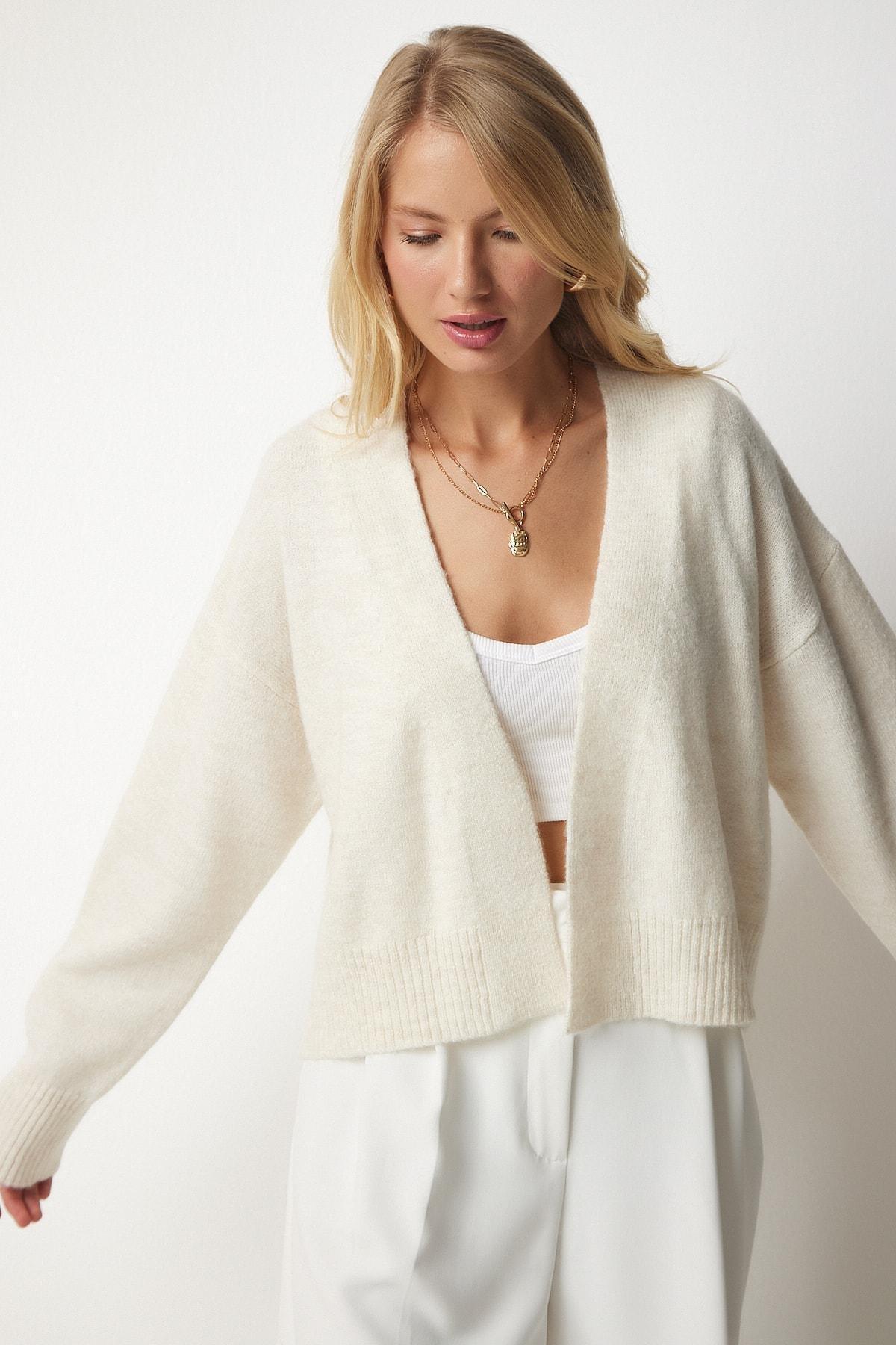 Cream Basic Knitwear Cardigan, Cream, large image number 1