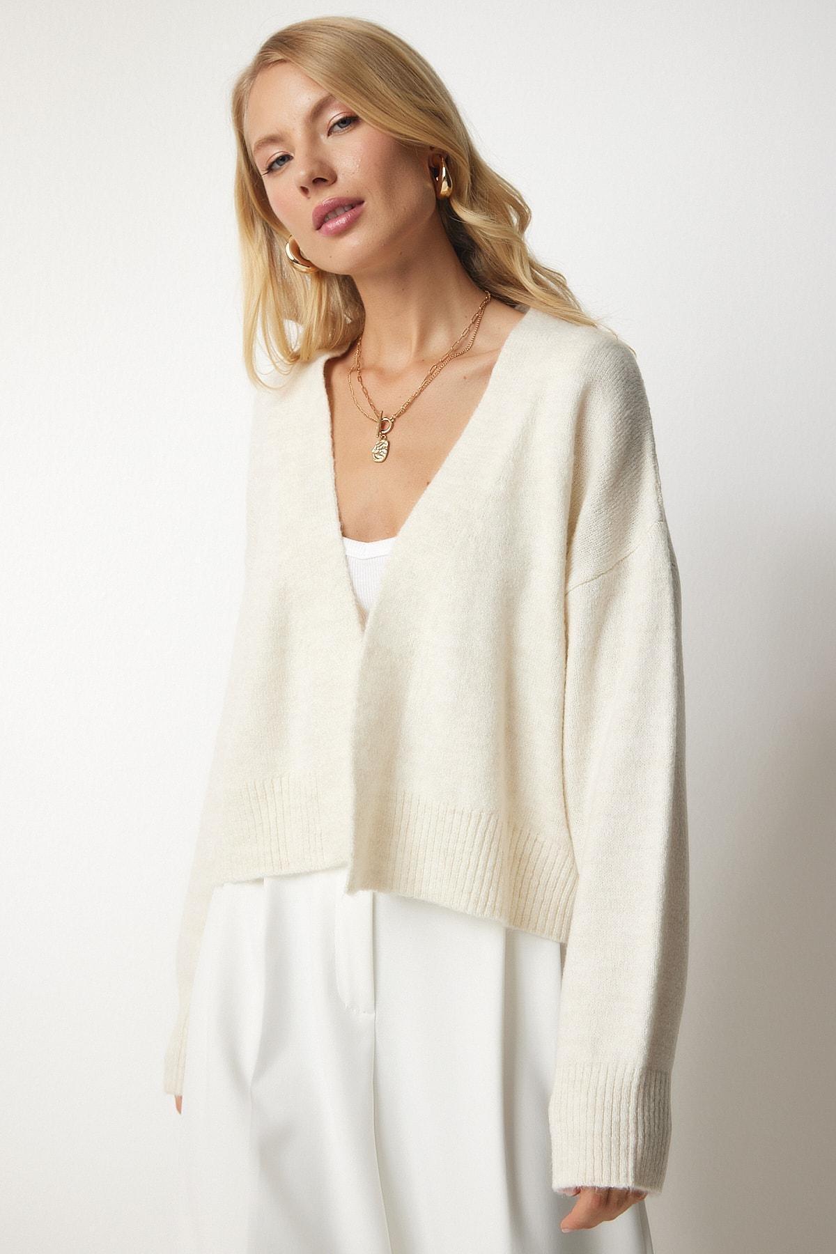 Cream Basic Knitwear Cardigan, Cream, large image number 2