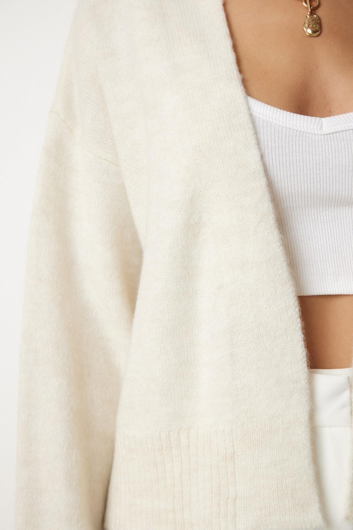 Cream Basic Knitwear Cardigan, Cream, large image number 3