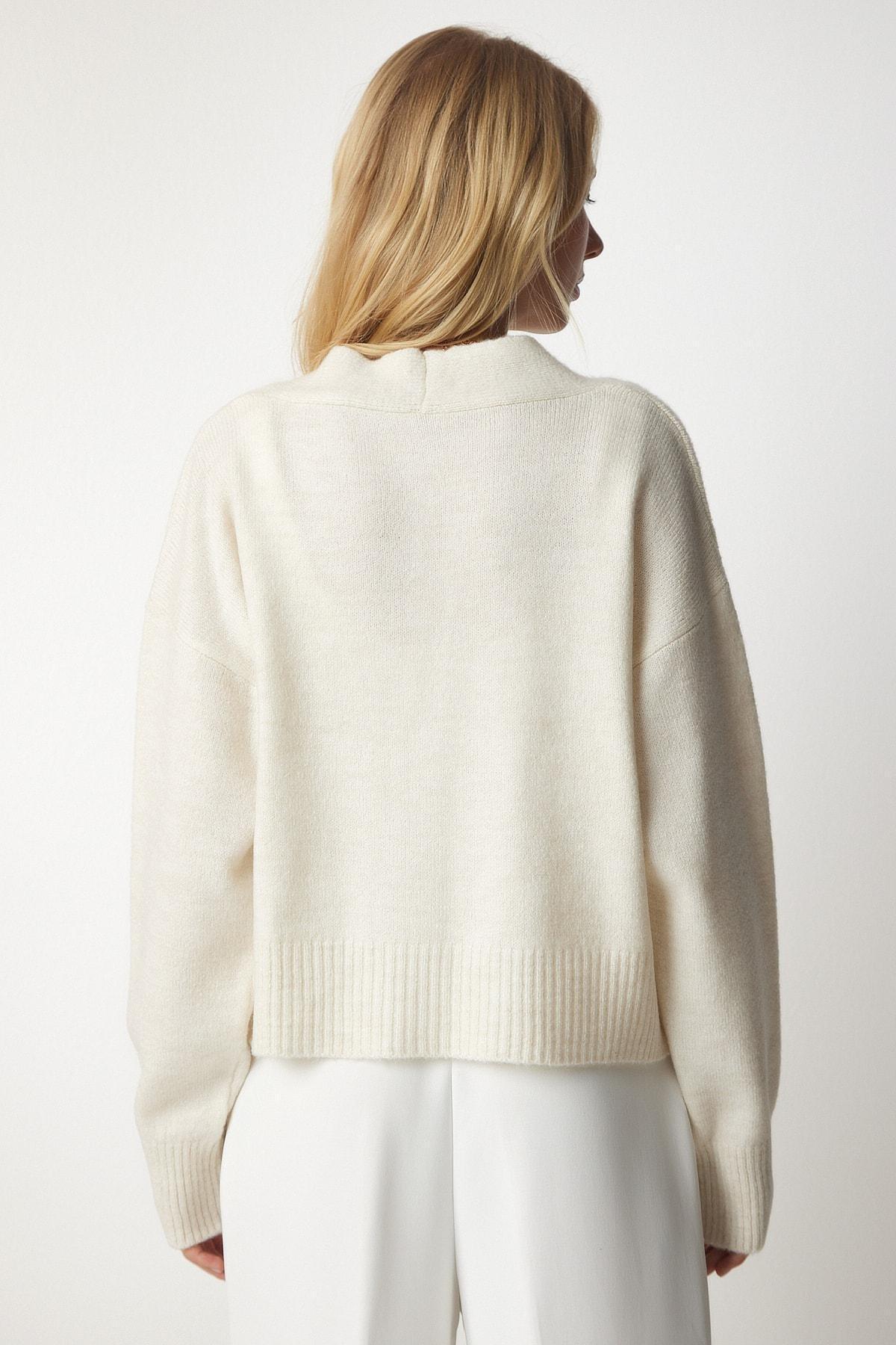 Cream Basic Knitwear Cardigan, Cream, large image number 4