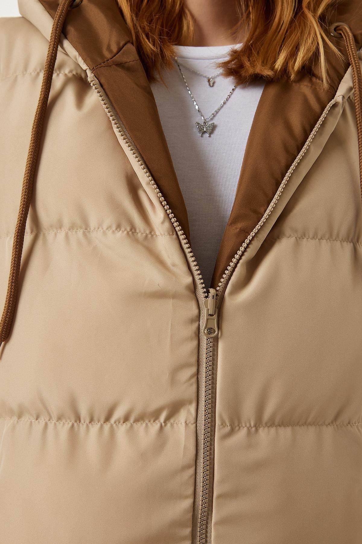 Beige Hooded Reversible Puffer Vest, , large image number 4