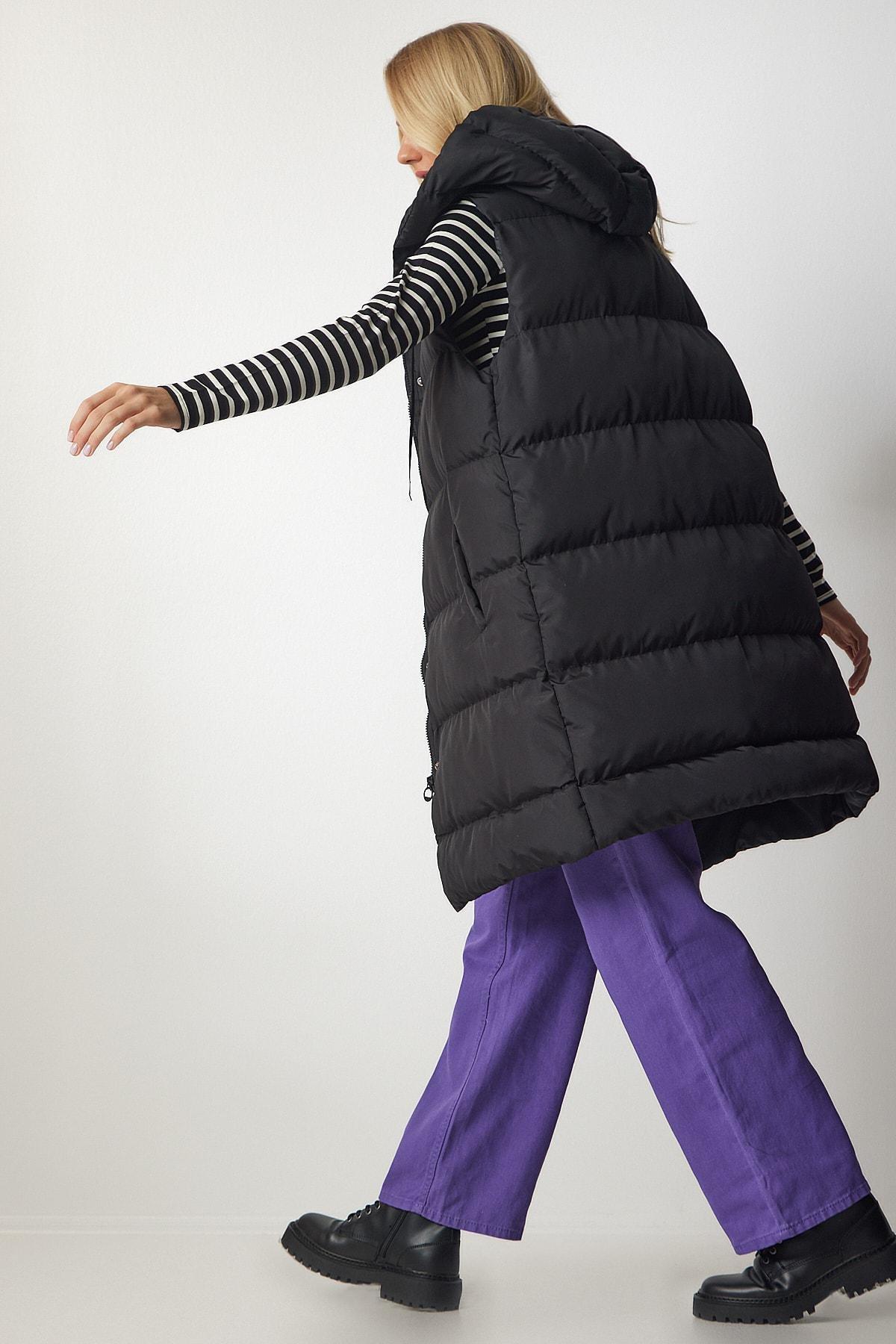 Black Hooded Long Inflatable Vest, , large image number 3