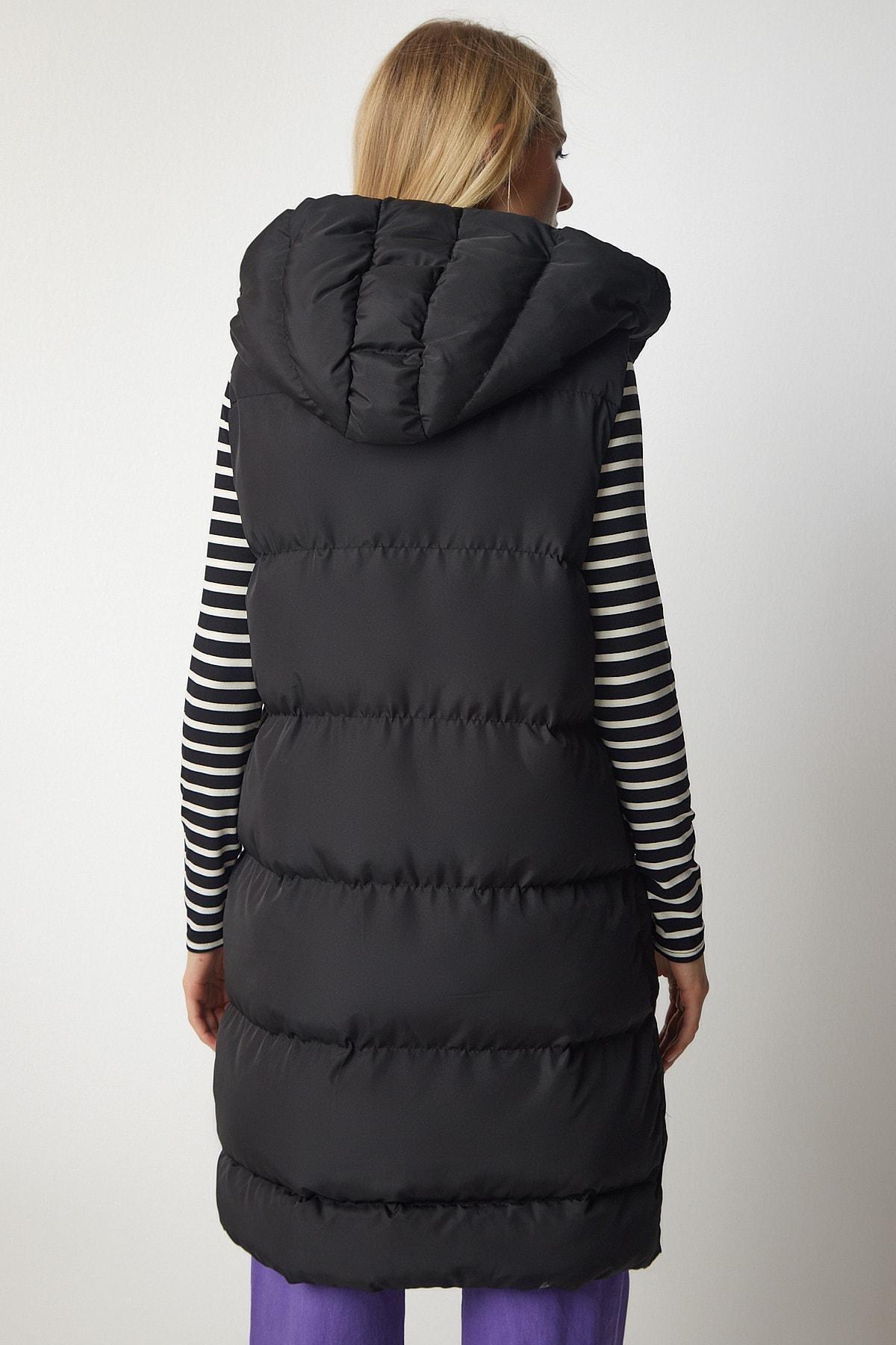 Black Hooded Long Inflatable Vest, , large image number 5